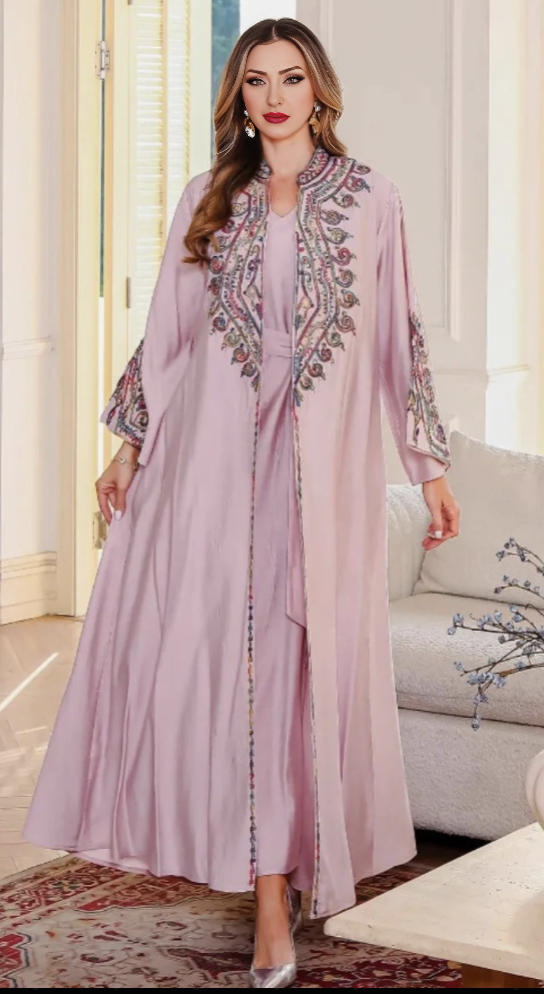 Amira Rose Embroidered Abaya Set - Eid & Ramadan Modest Long Dress (LX31)