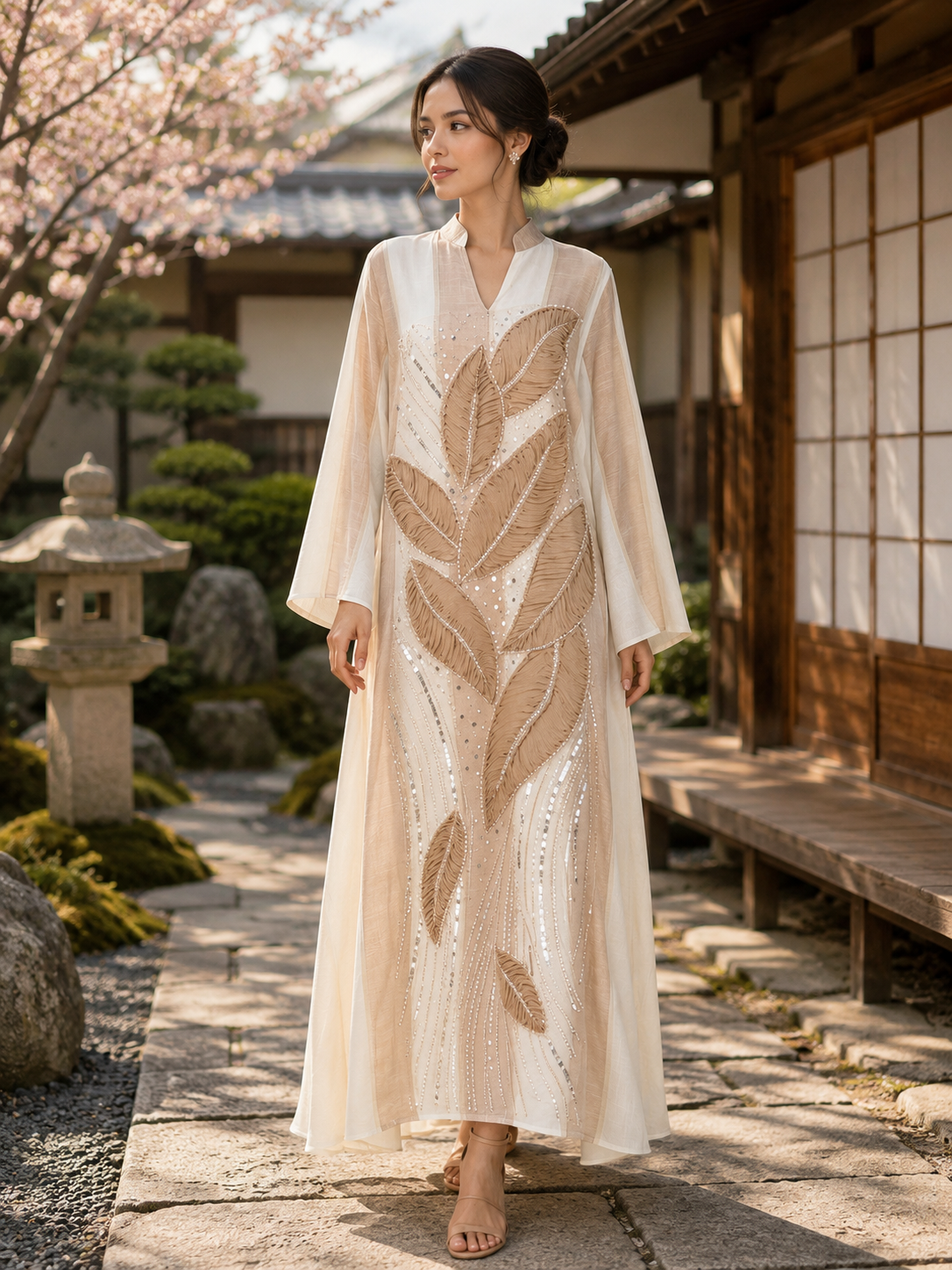 Ivy Beaded Kaftan | Leaf Organza