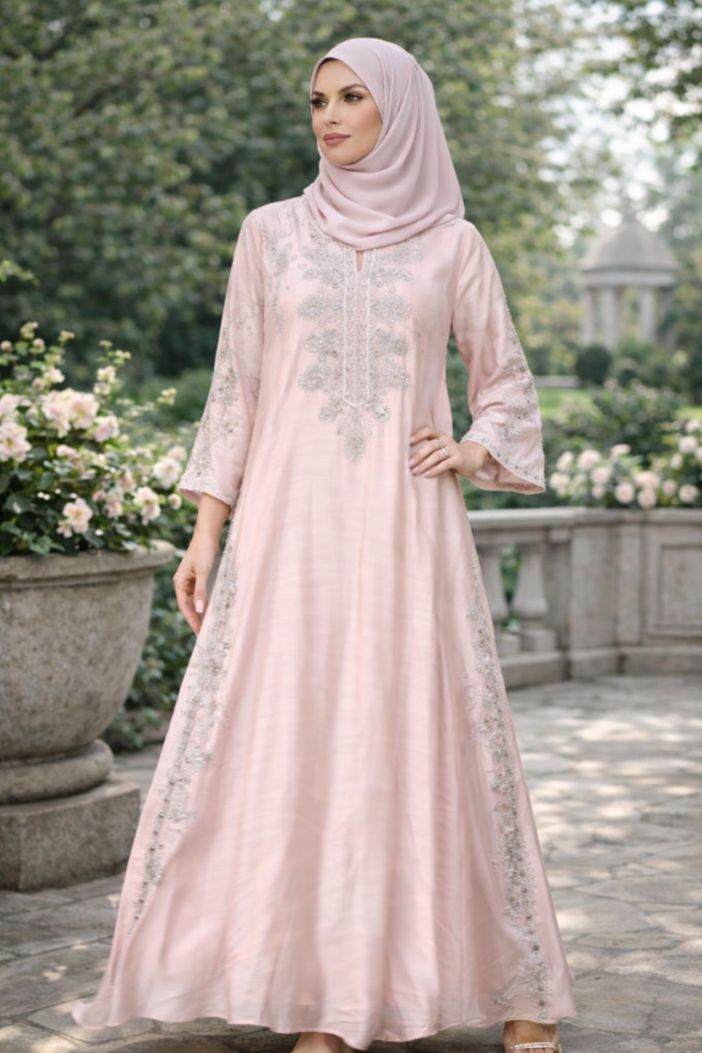 Dandelion Glow Embroidered Abaya– Eid & Ramadan Modest Long Dress (LX24)