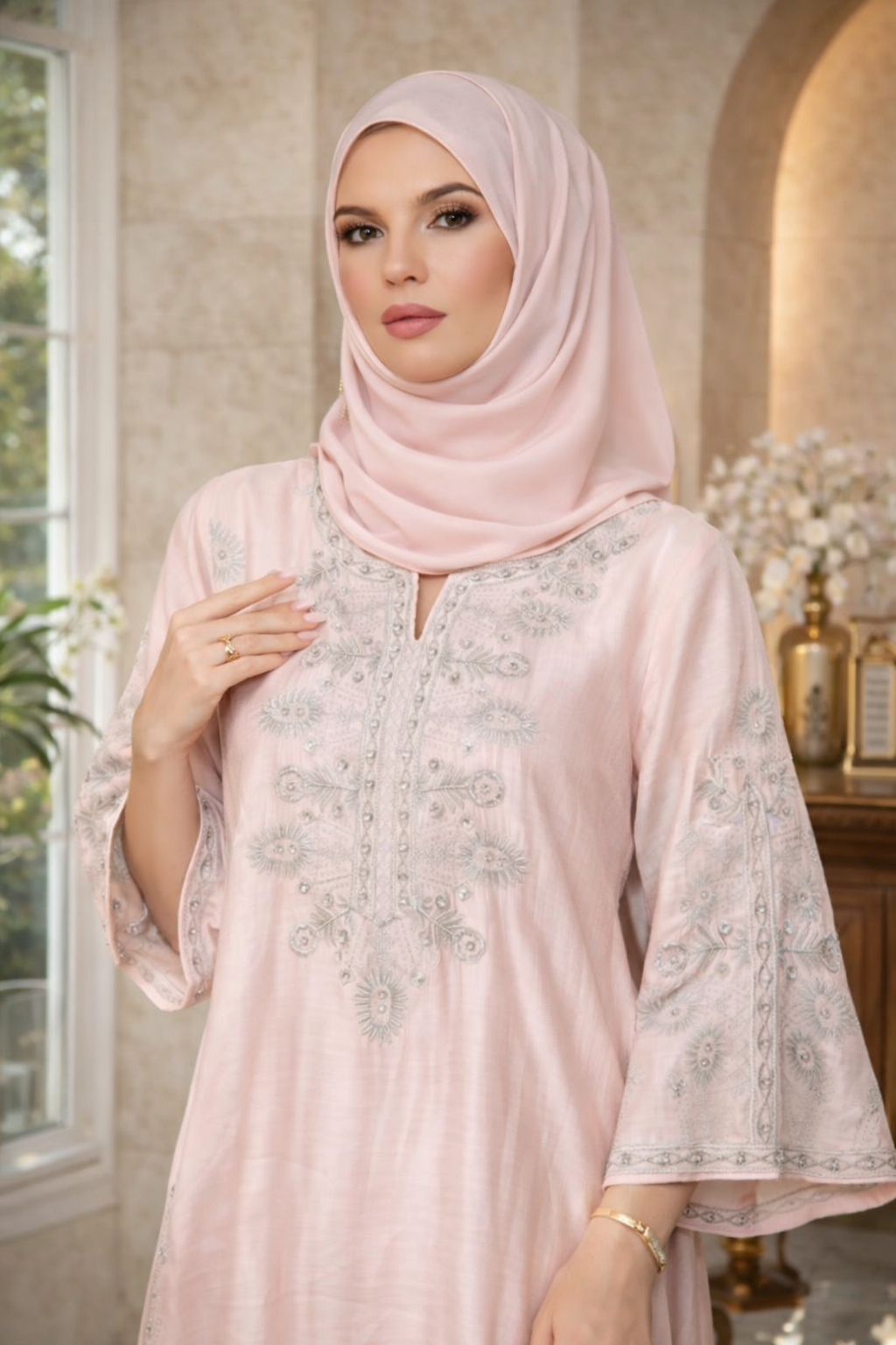 Dandelion Glow Embroidered Abaya– Eid & Ramadan Modest Long Dress (LX24)