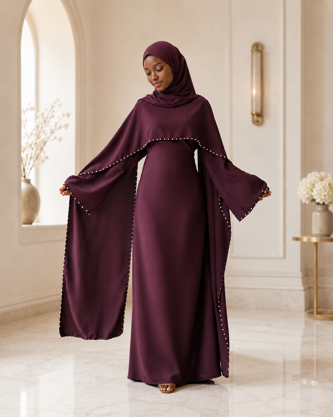 Mira Pearl Cape Abaya Set -Eid & Ramadan Modest Long Dress