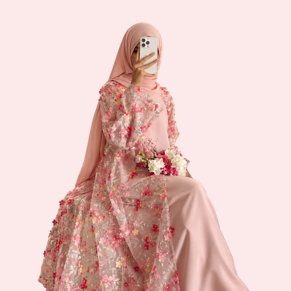 Rosalind Floral Lace Abaya Set | 3-Piece