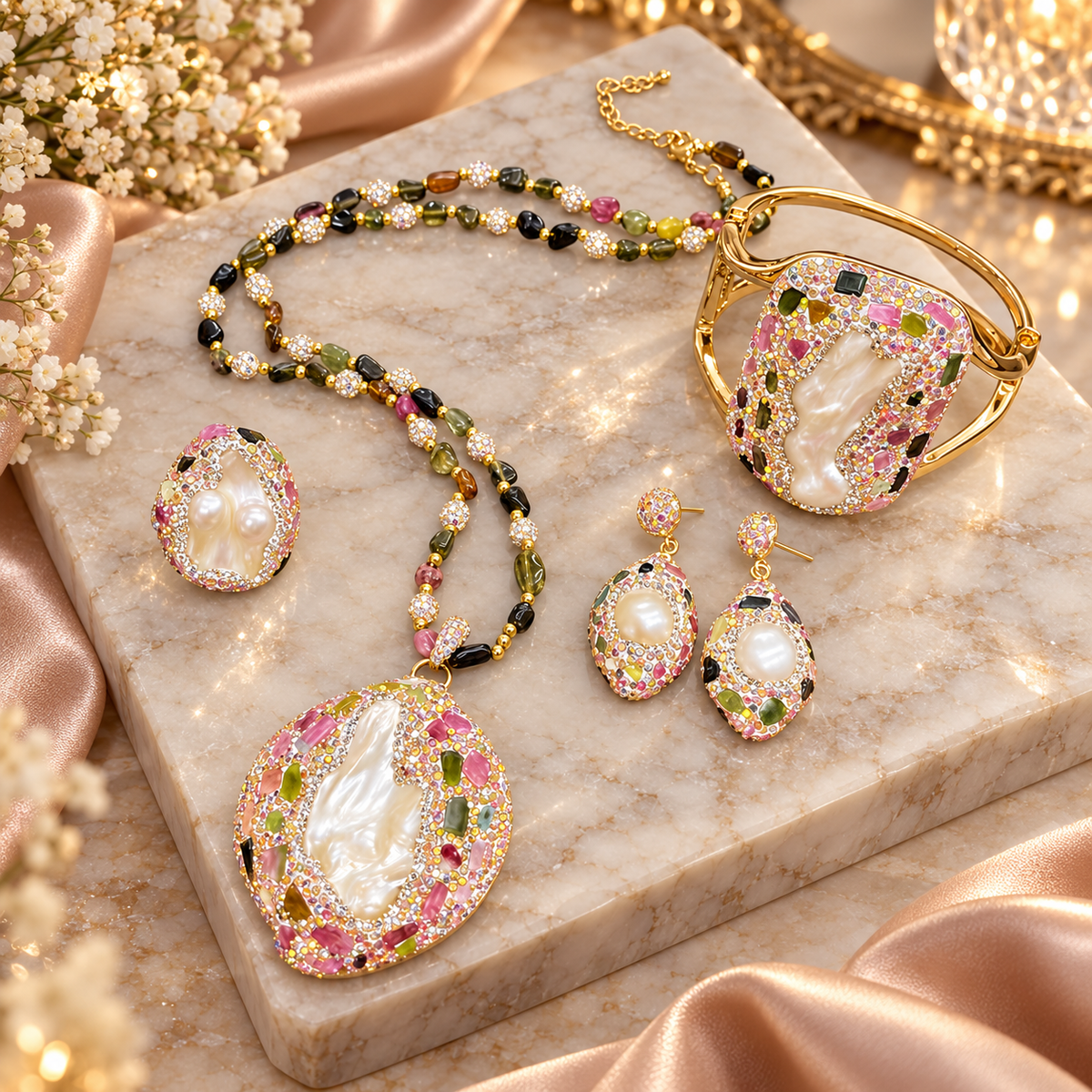 Layla Baroque Pearl & Gem 4-Piece Jewelry Set