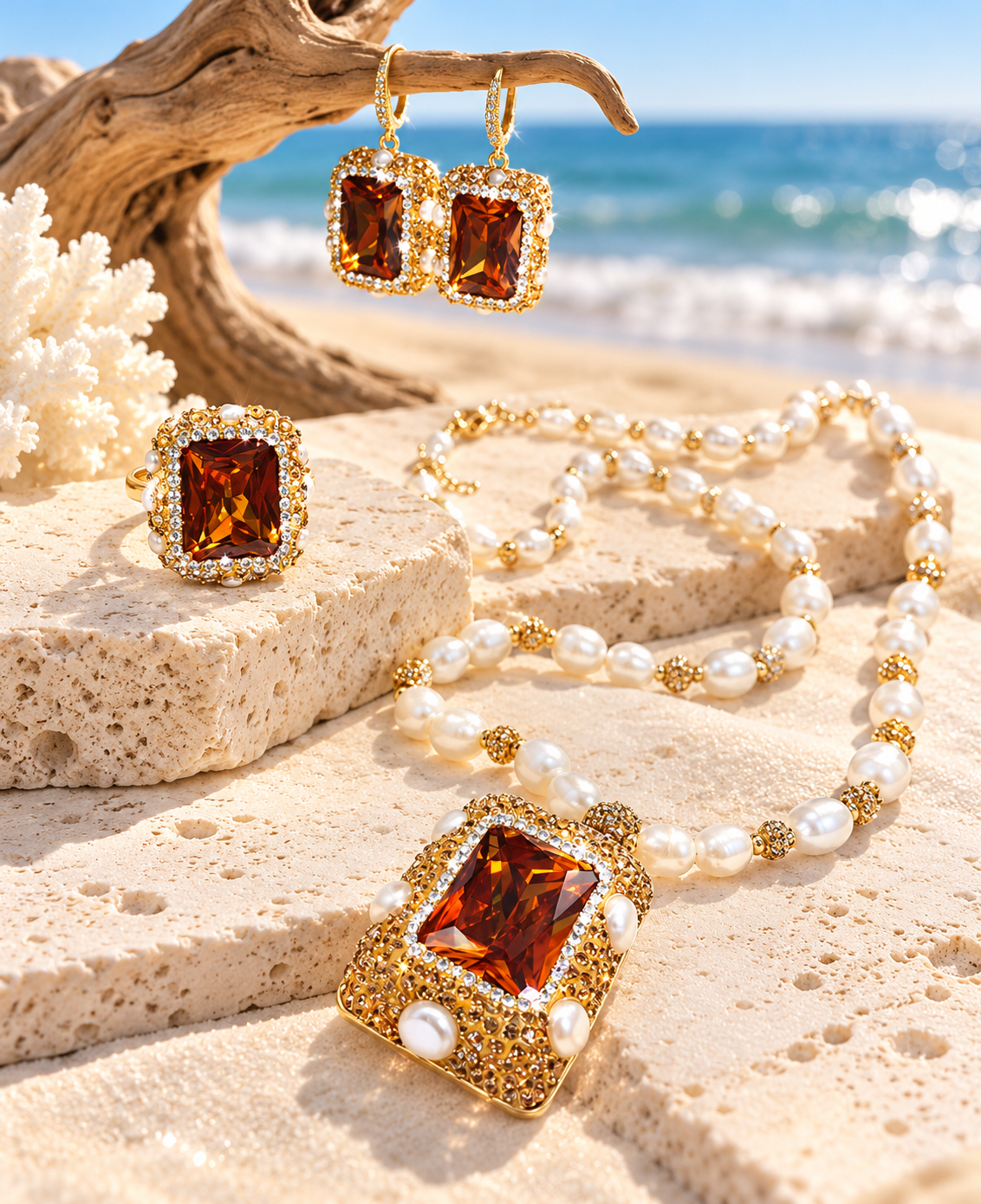 Durrah Pearl & Stone Jewelry Set