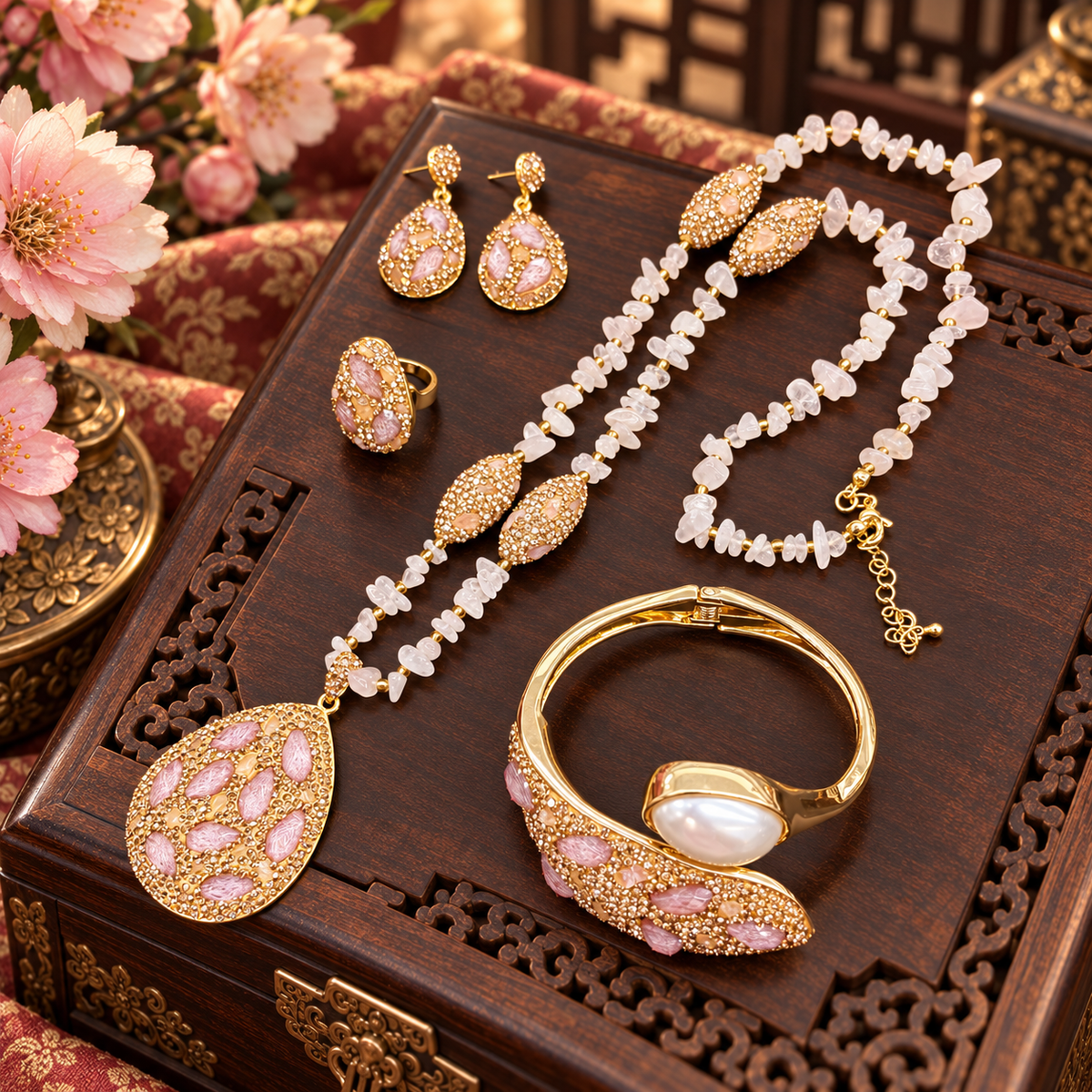 Lulu Teardrop Stone & Pearl Jewelry Set