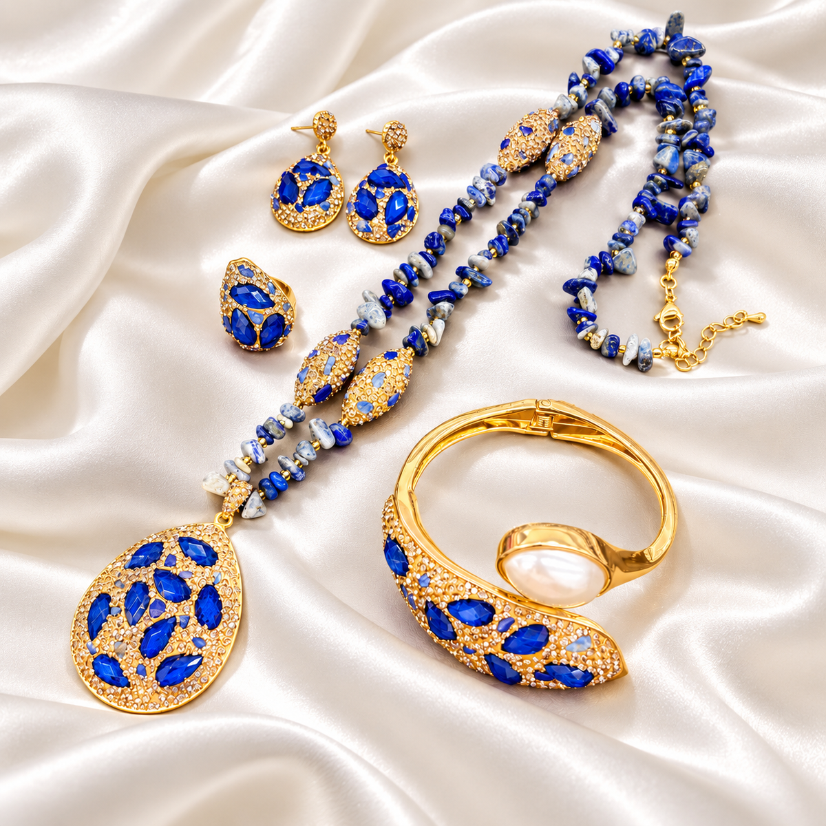 Lulu Teardrop Stone & Pearl Jewelry Set