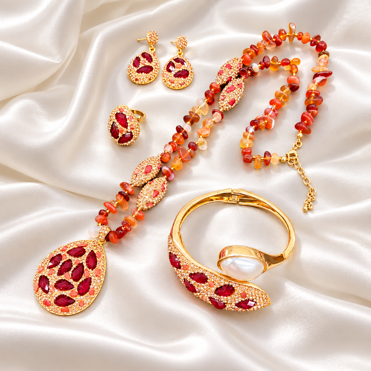 Lulu Teardrop Stone & Pearl Jewelry Set