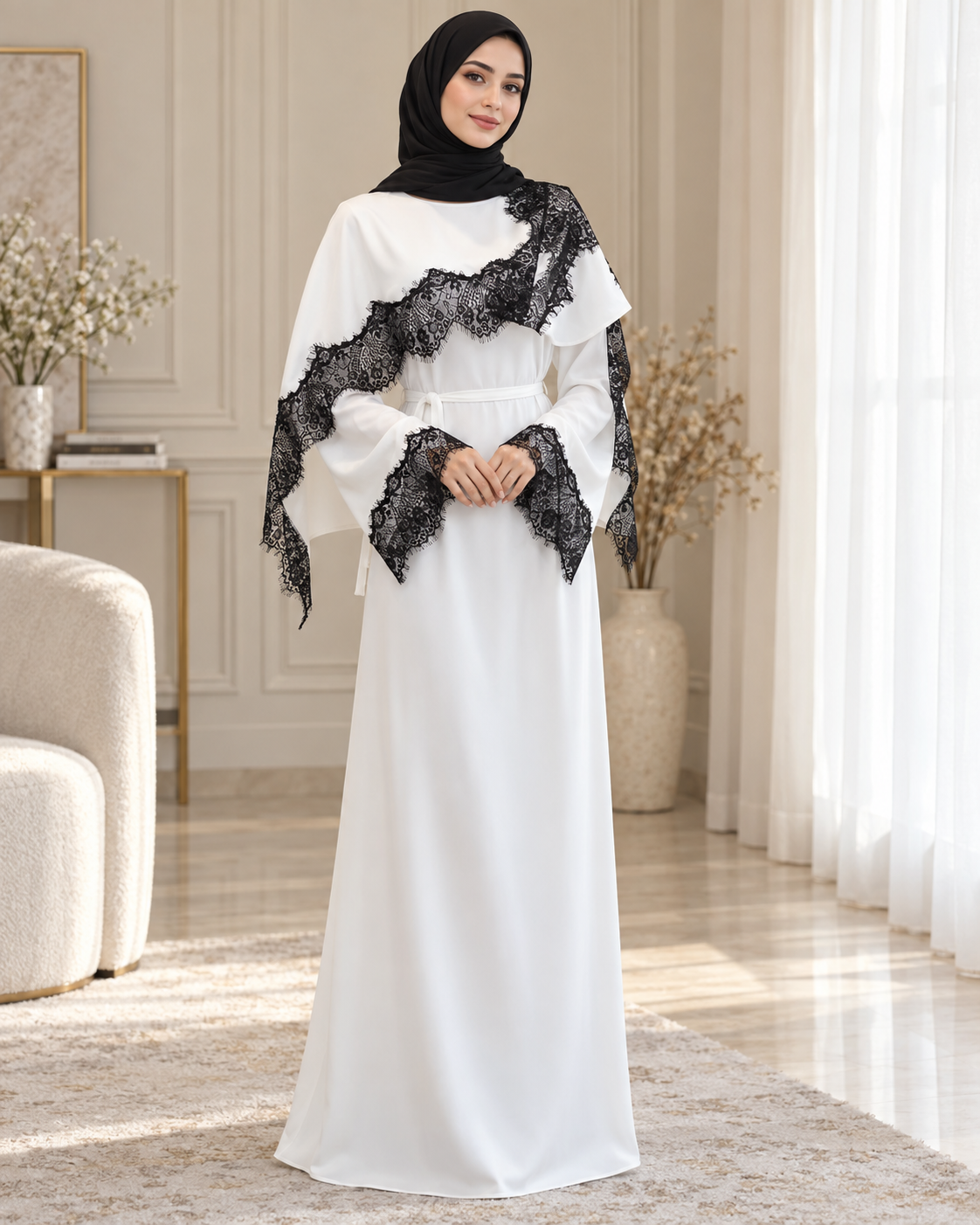 Elowen Lace-Trim Cape Sleeve Maxi Dress