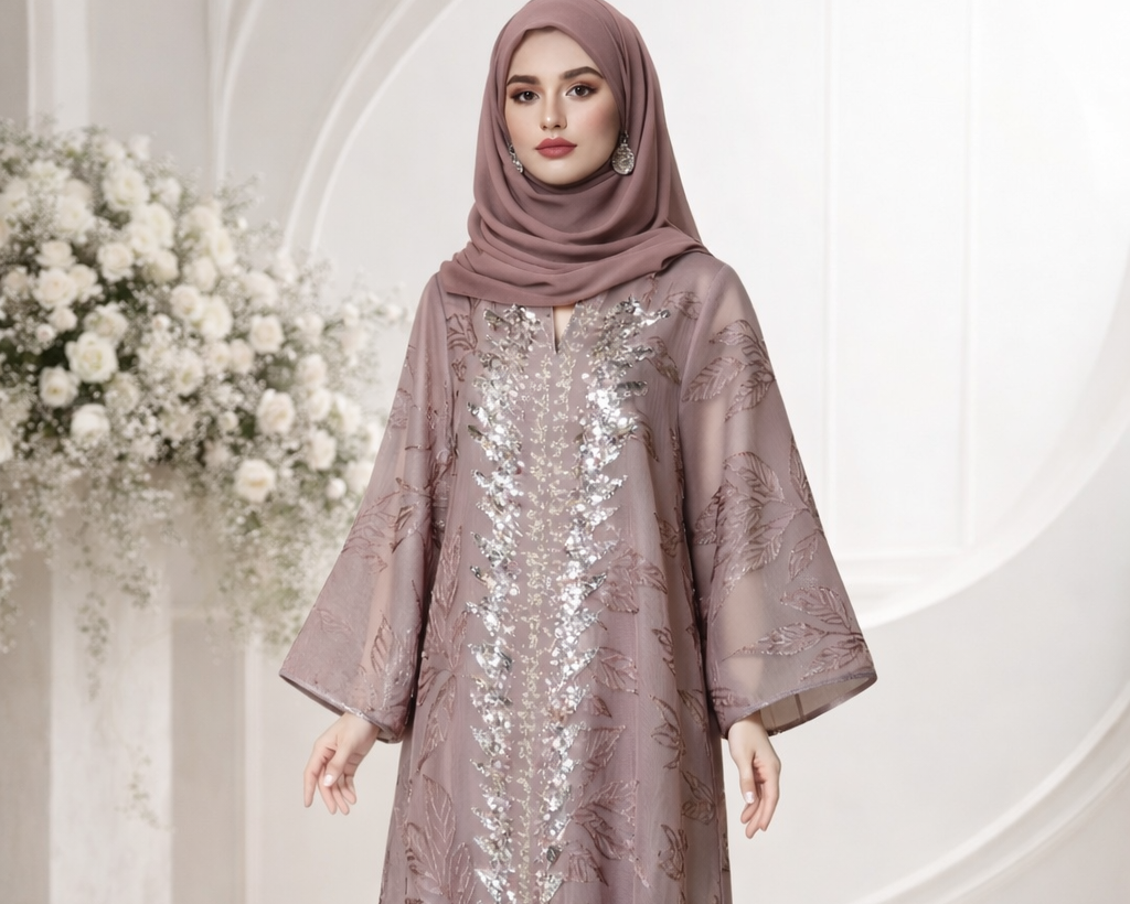 Sky Laurel Embroidered Abaya– Eid & Ramadan Modest Long Dress (LXS8)