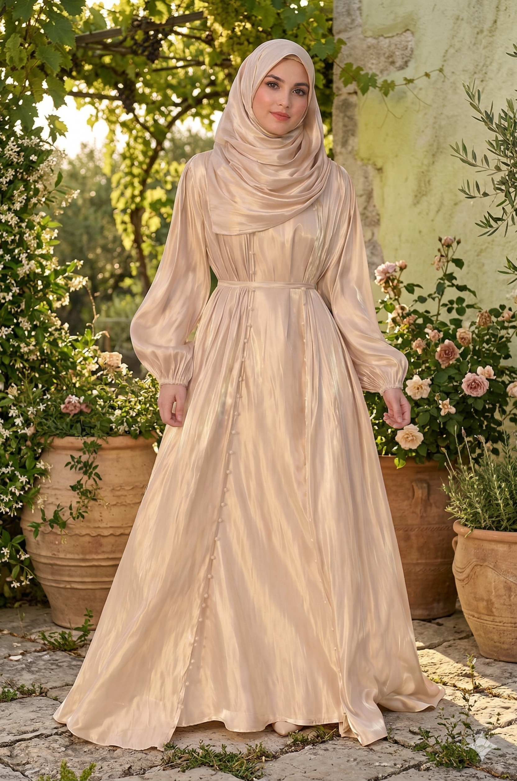 long sleeve black tie dress Elegant Lantern Sleeve 5-Piece Abaya for Muslim Women
