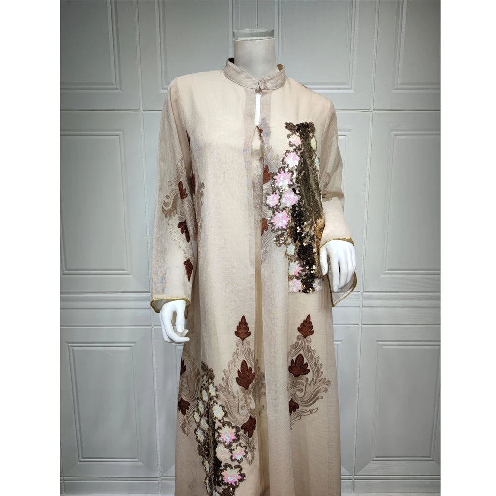 Majestic Sequin Elegance A-Line Abaya – Eid & Ramadan Modest Long Dress (LX07)