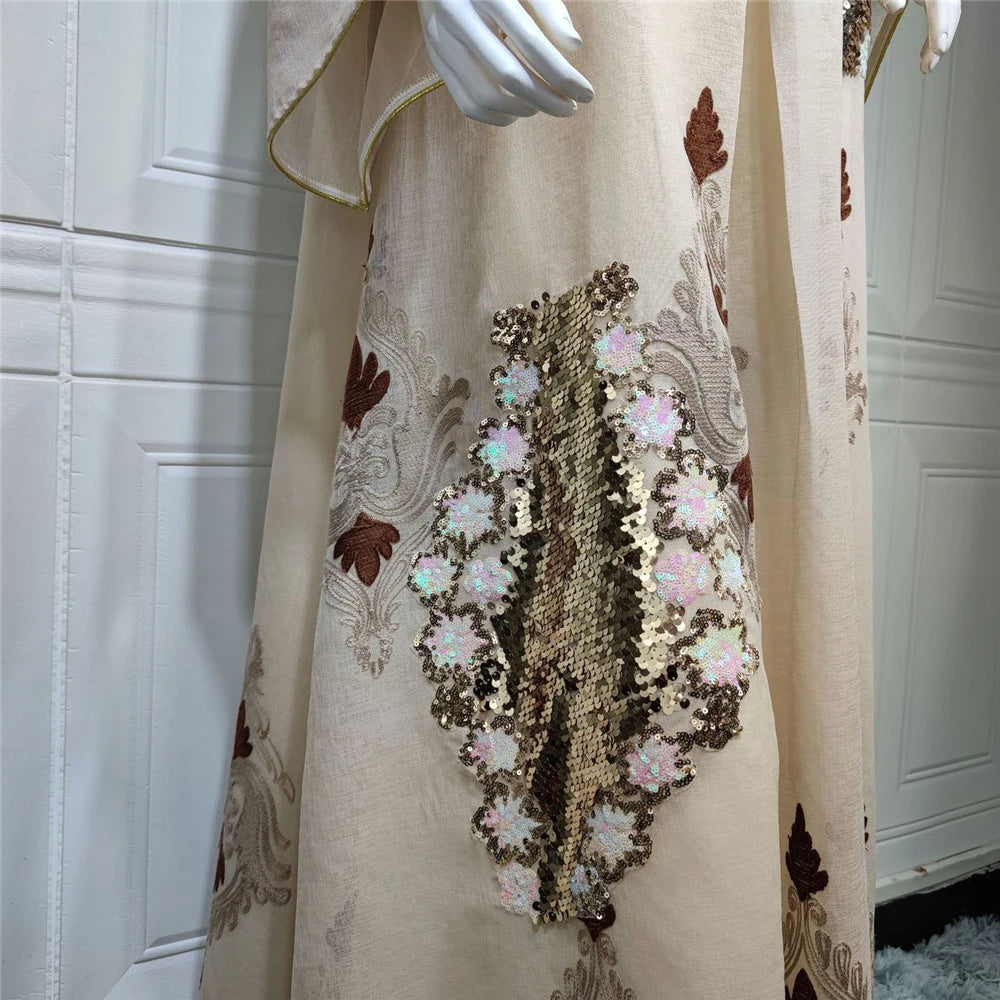 Majestic Sequin Elegance A-Line Abaya – Eid & Ramadan Modest Long Dress (LX07)