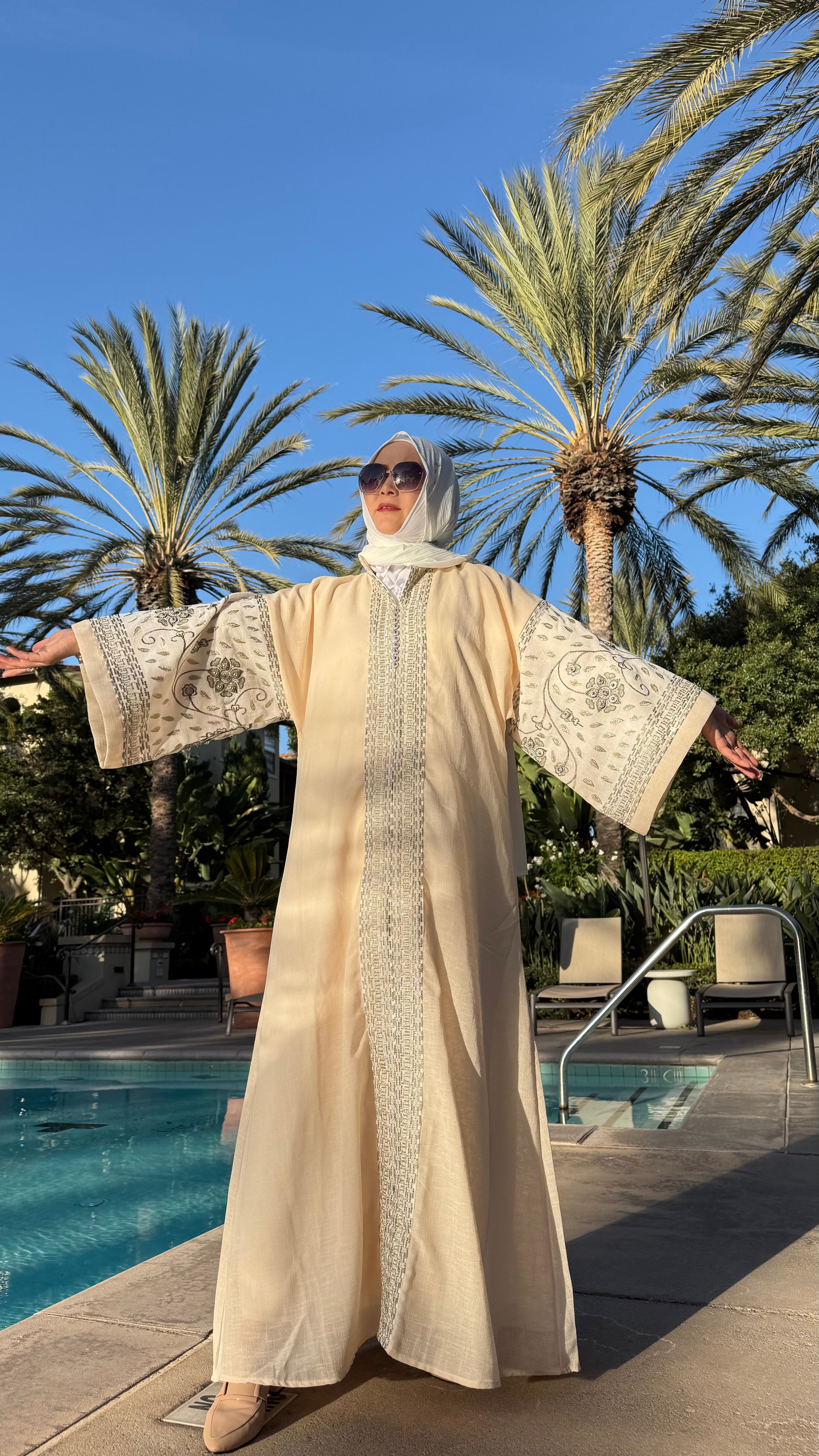 LX07 Eid abaya/ramadan abaya/ Eid dresses Luxury Linen Two-Layer Embroidered Abaya