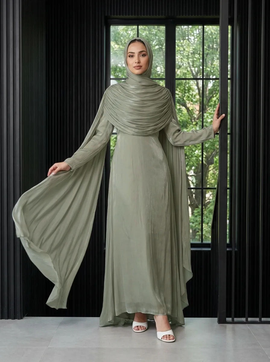 Aurelia Drape Satin Gown 2-Piece Abaya for Muslim Women /Eid outfit