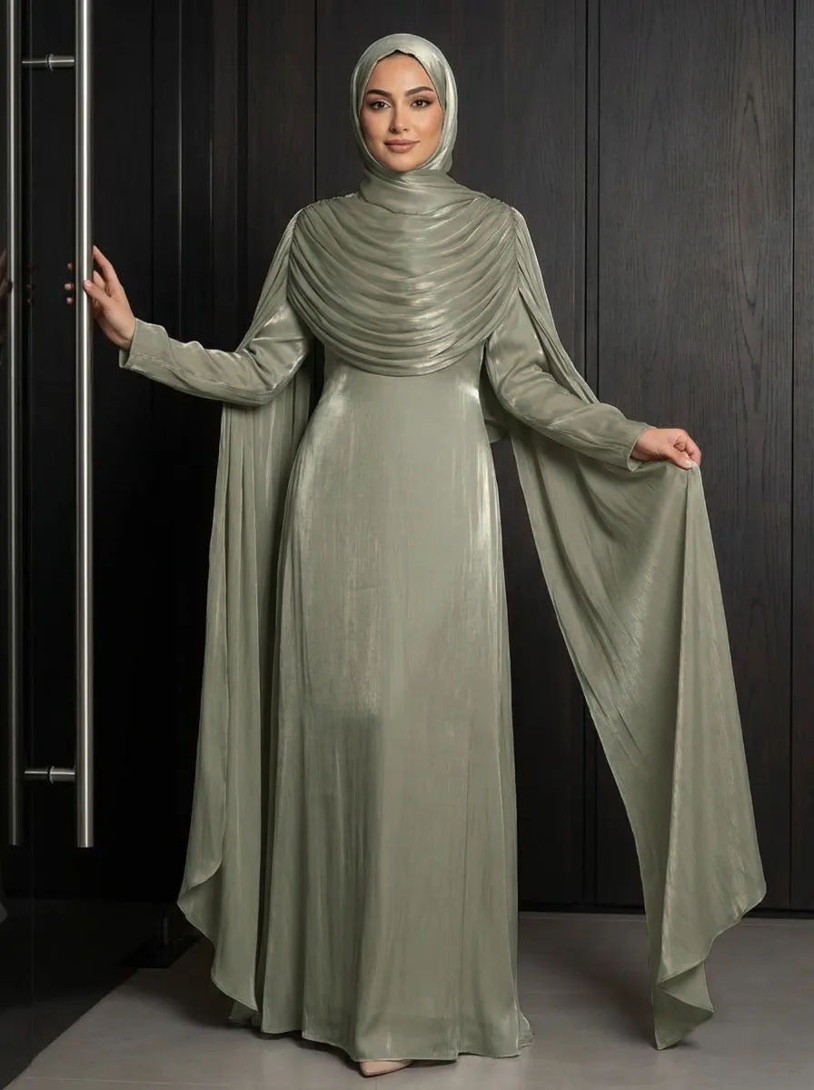Aurelia Drape Satin Gown 2-Piece Abaya for Muslim Women /Eid outfit