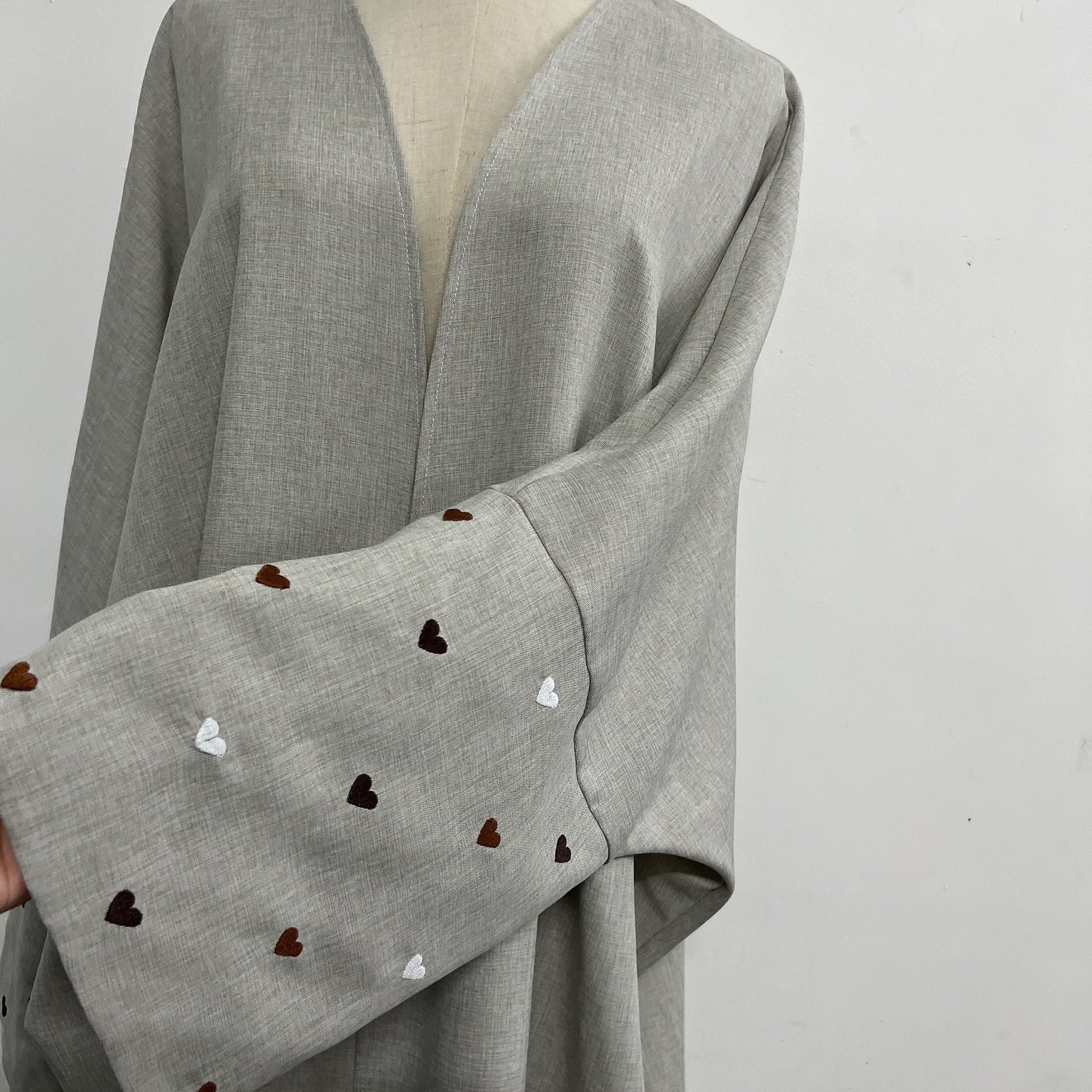 Amoura Heart Embroidered Open Abaya | Textured