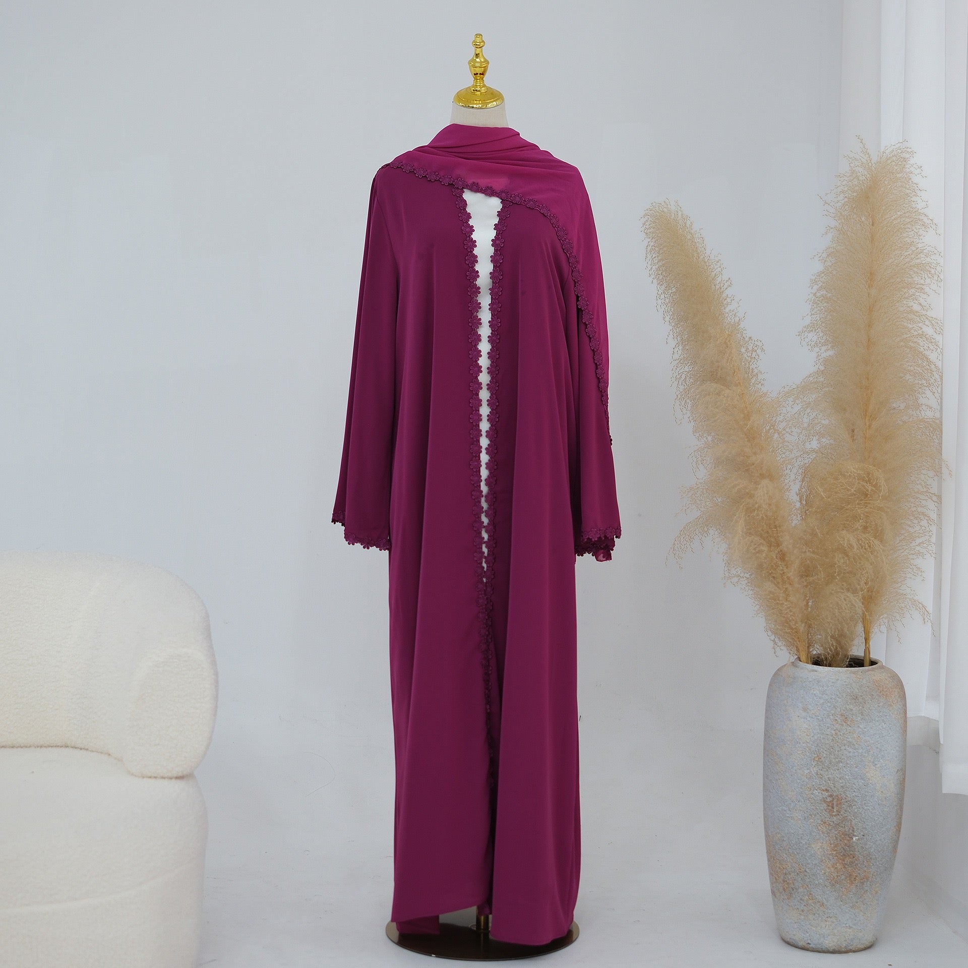 Daisy Lace Open Abaya Set | Hijab Included