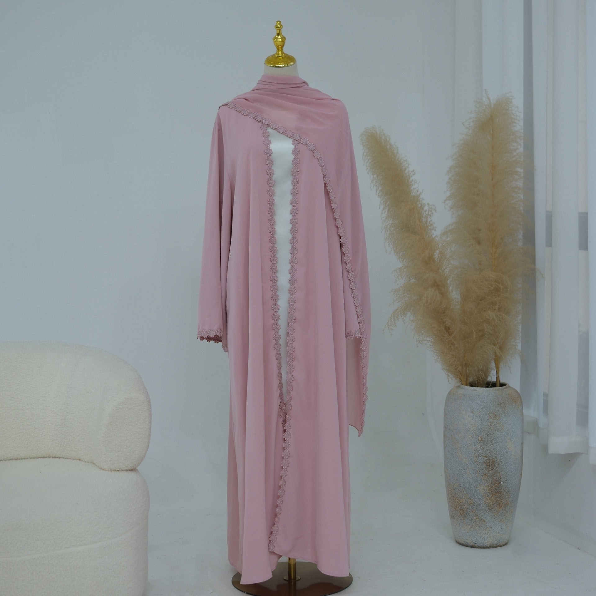 Daisy Lace Open Abaya Set | Hijab Included