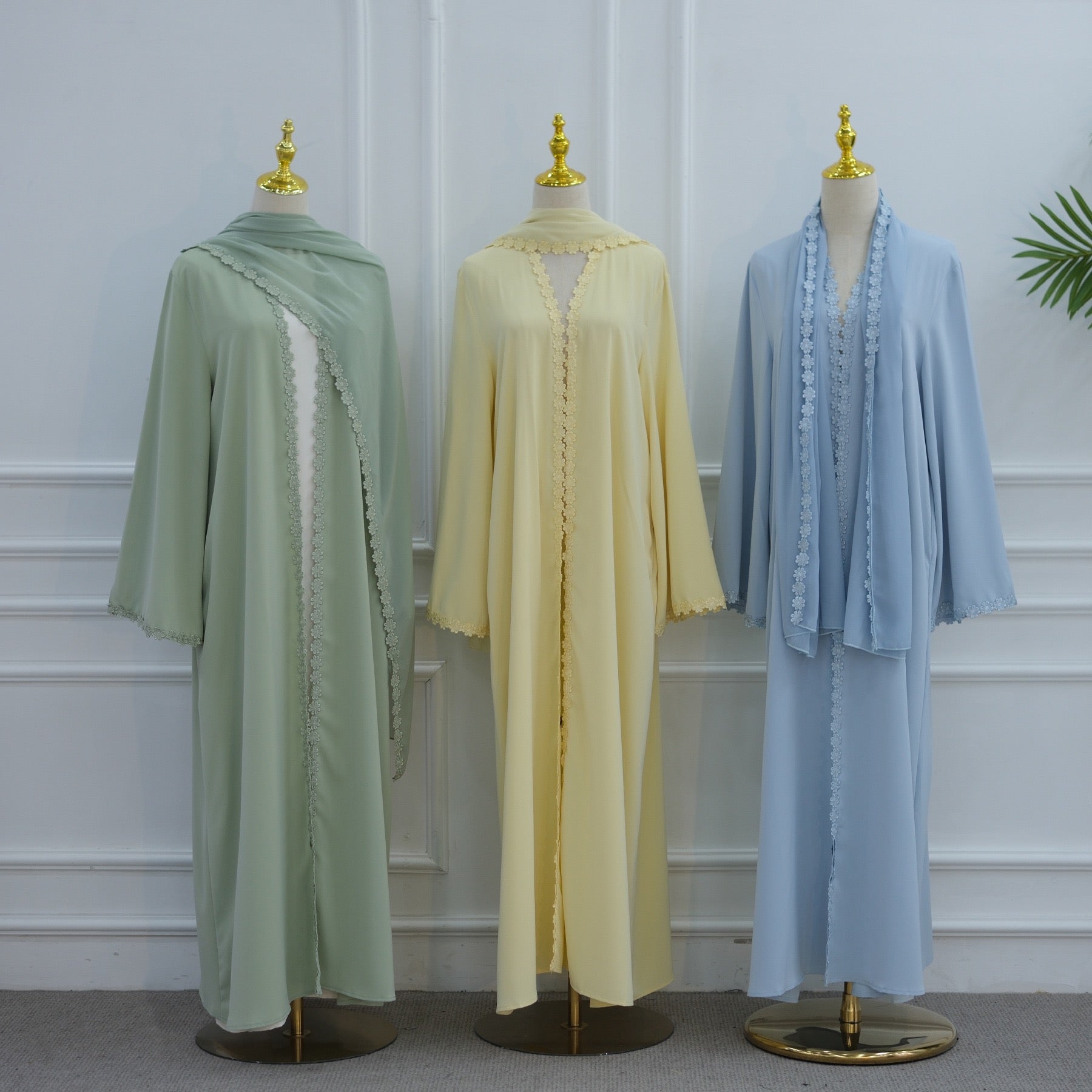 Daisy Lace Open Abaya Set | Hijab Included