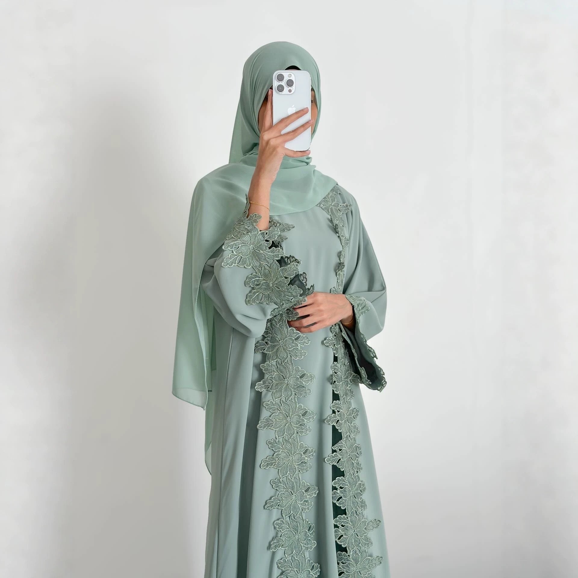 Rosalie Lace Open Abaya Set | Inner Dress