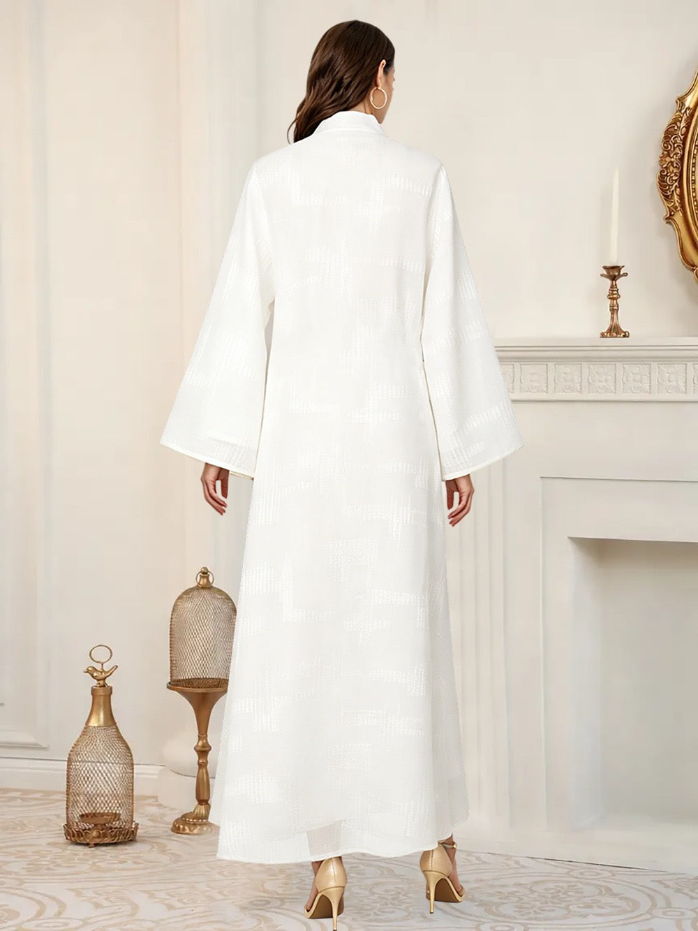 Plume Sequin Abaya | Beaded V-Neck