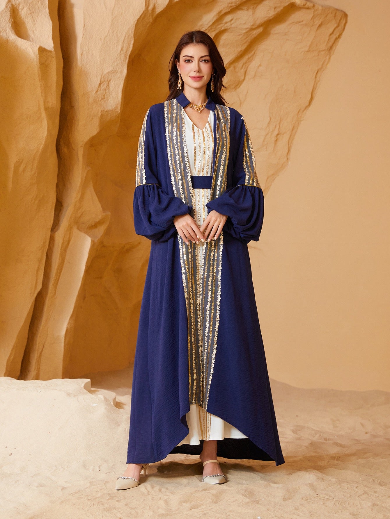 Royal Elegance Sequin Embroidered Abaya – Eid & Ramadan Modest Long Dress (LX14)