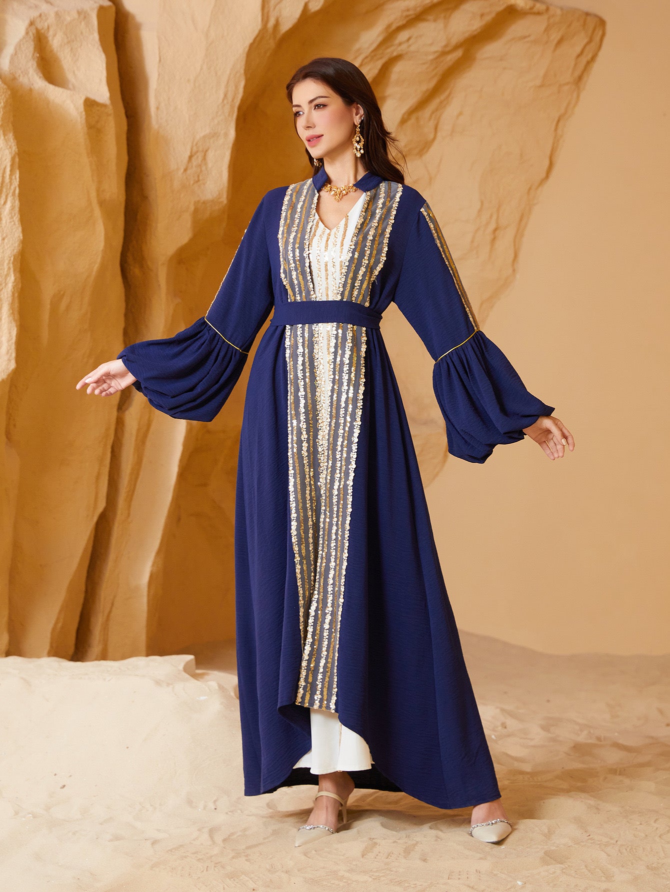 Royal Elegance Sequin Embroidered Abaya – Eid & Ramadan Modest Long Dress (LX14)