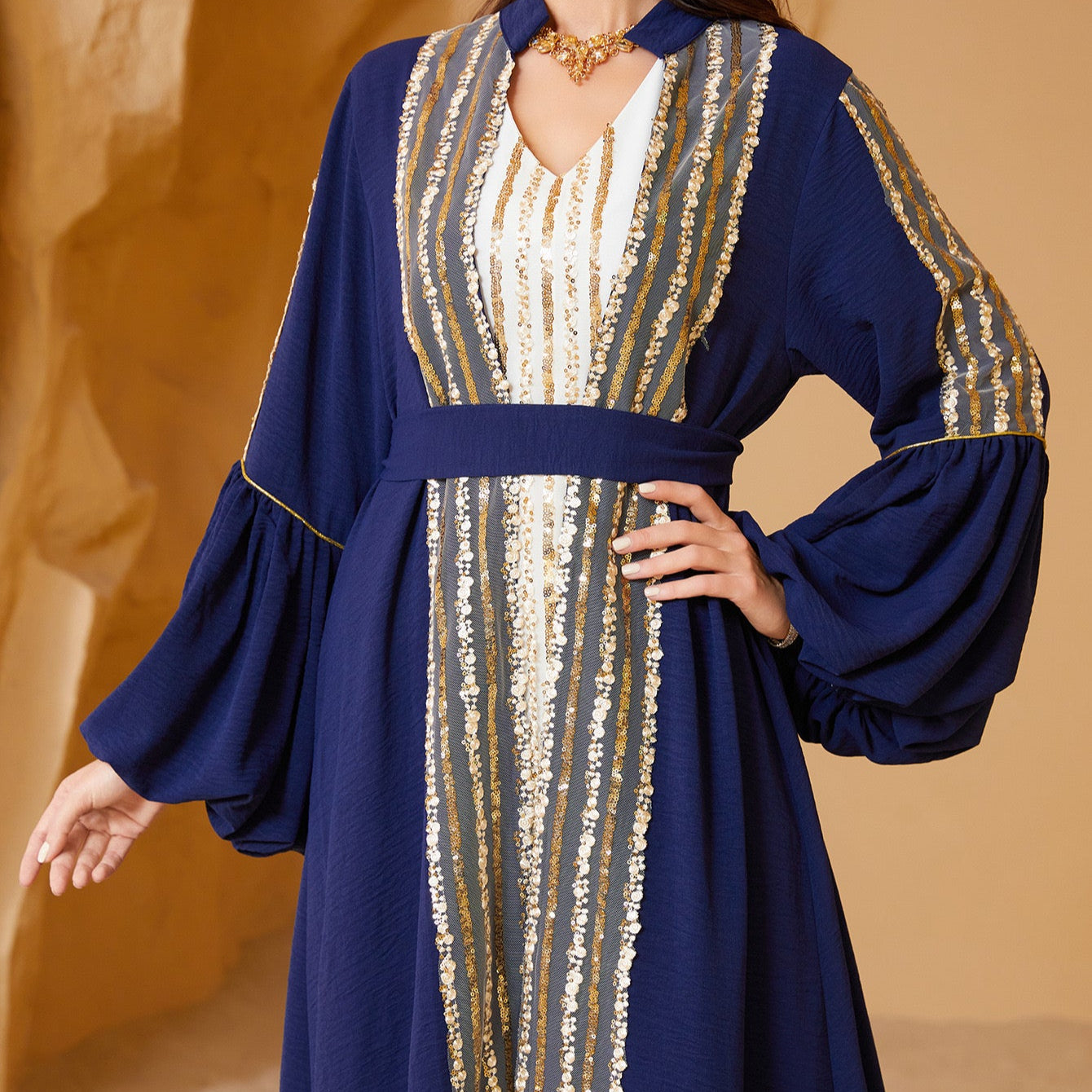 Royal Elegance Sequin Embroidered Abaya – Eid & Ramadan Modest Long Dress (LX14)