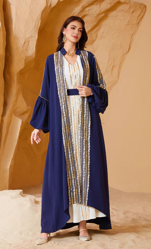 Royal Elegance Sequin Embroidered Abaya – Eid & Ramadan Modest Long Dress (LX14)