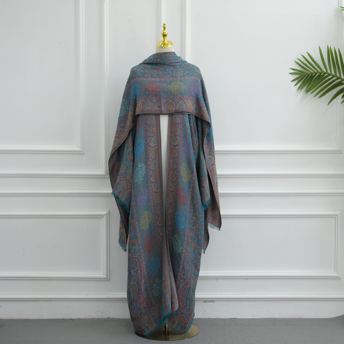 Serene Pashmina Jacquard Open Abaya Set | Hijab Included