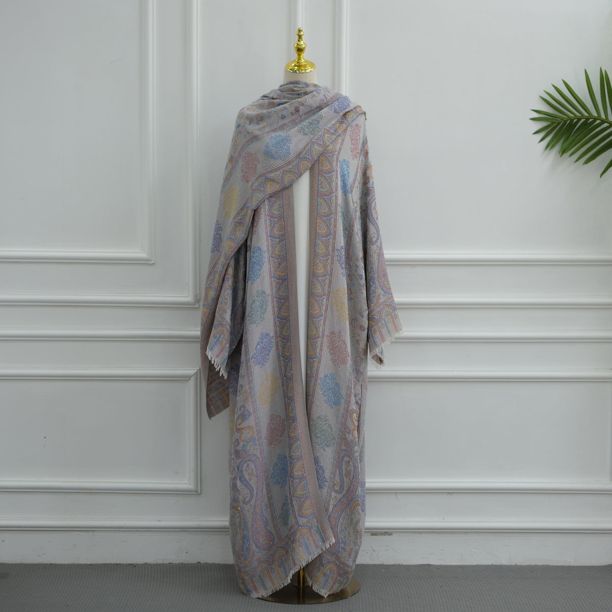 Serene Pashmina Jacquard Open Abaya Set | Hijab Included