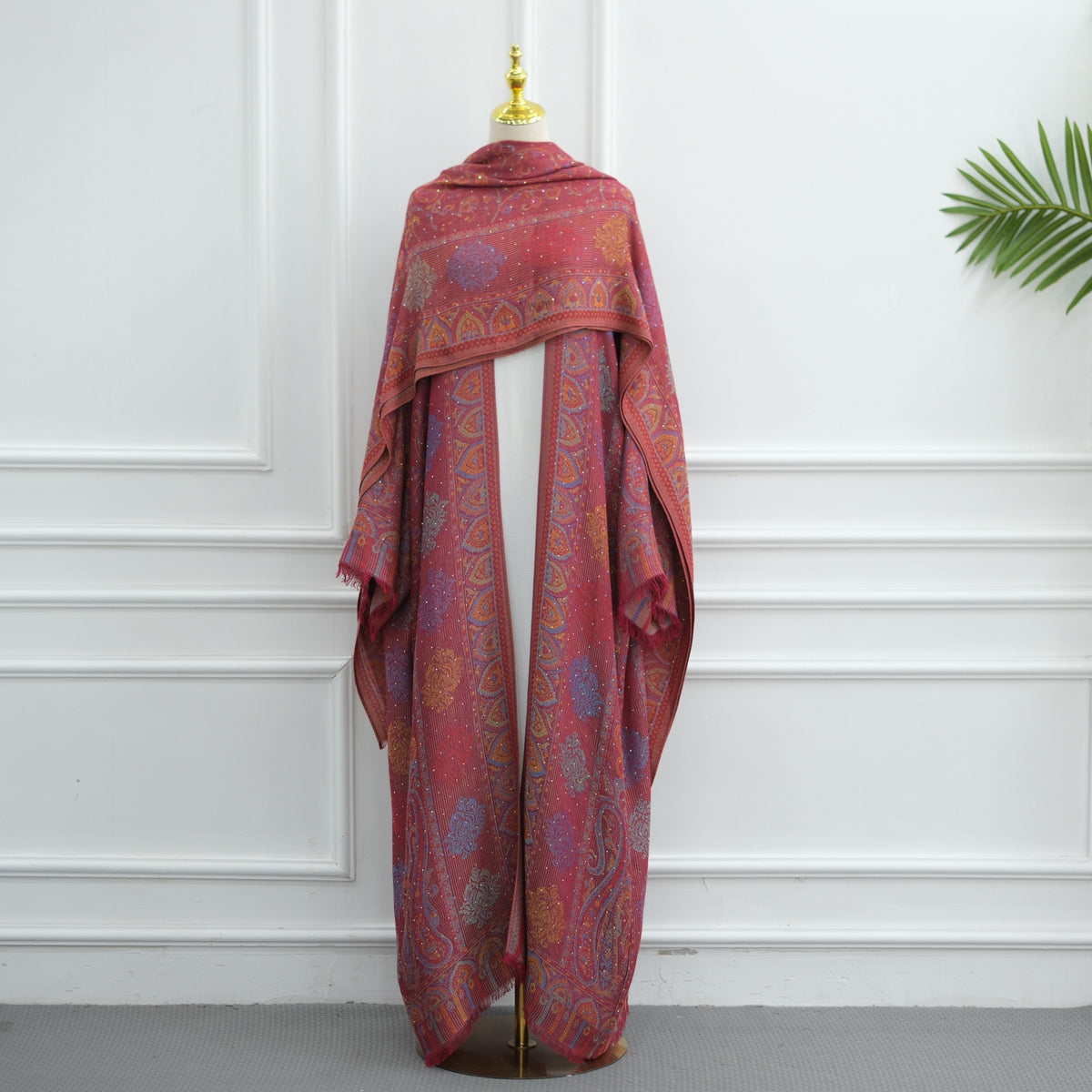Serene Pashmina Jacquard Open Abaya Set | Hijab Included