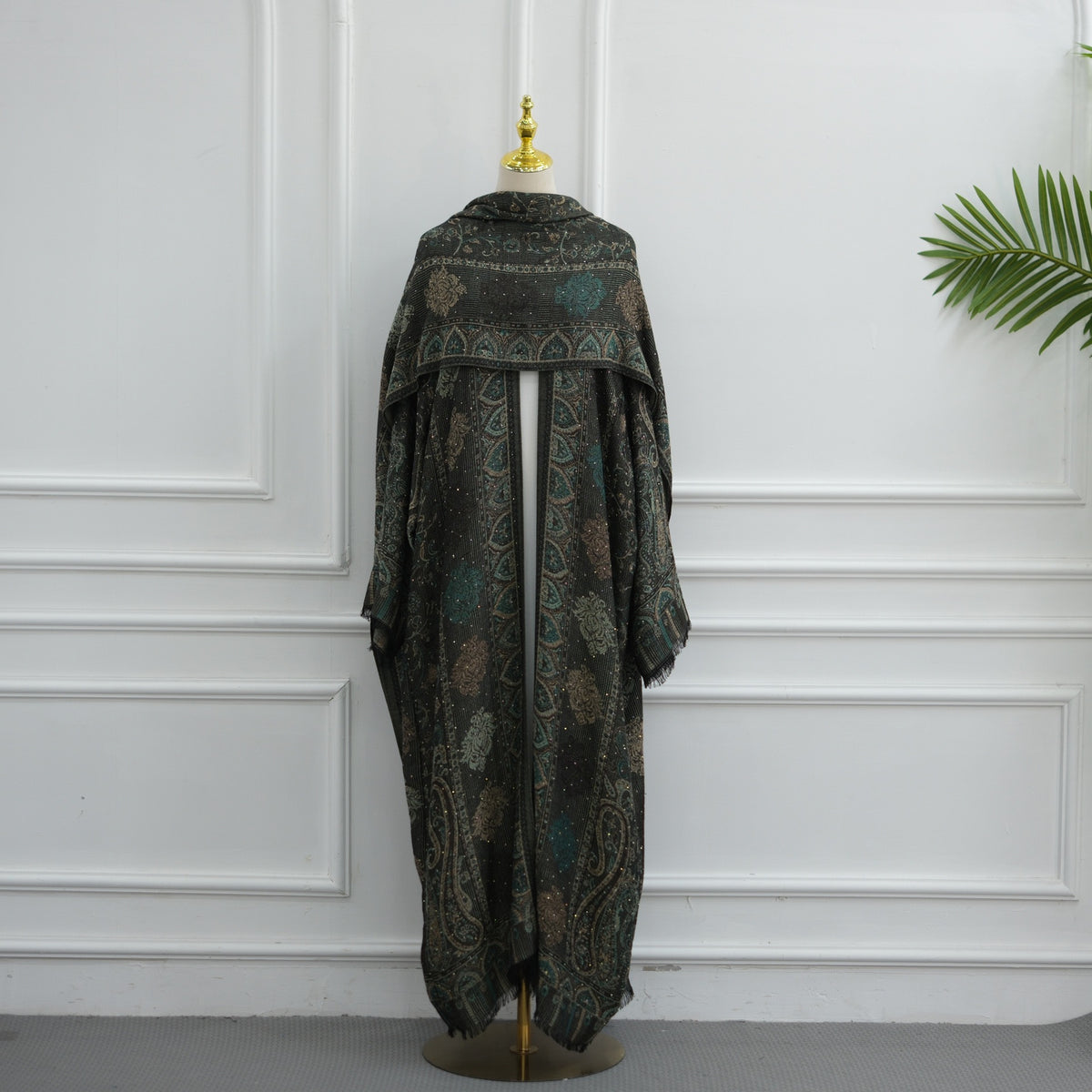 Serene Pashmina Jacquard Open Abaya Set | Hijab Included