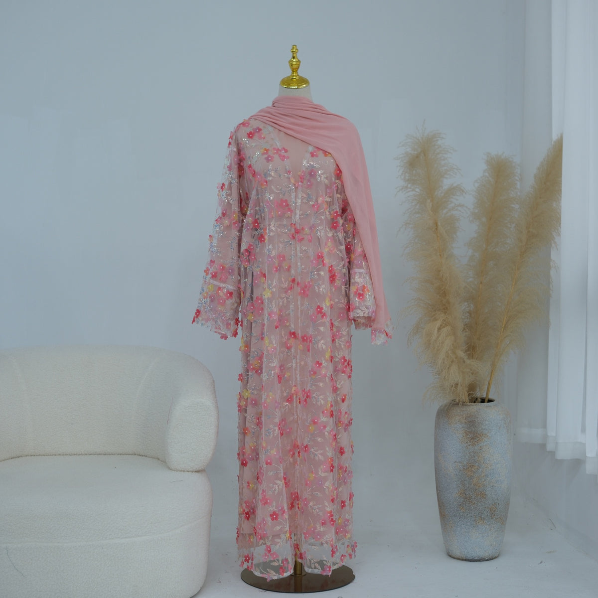 Rosalind Floral Lace Abaya Set | 3-Piece