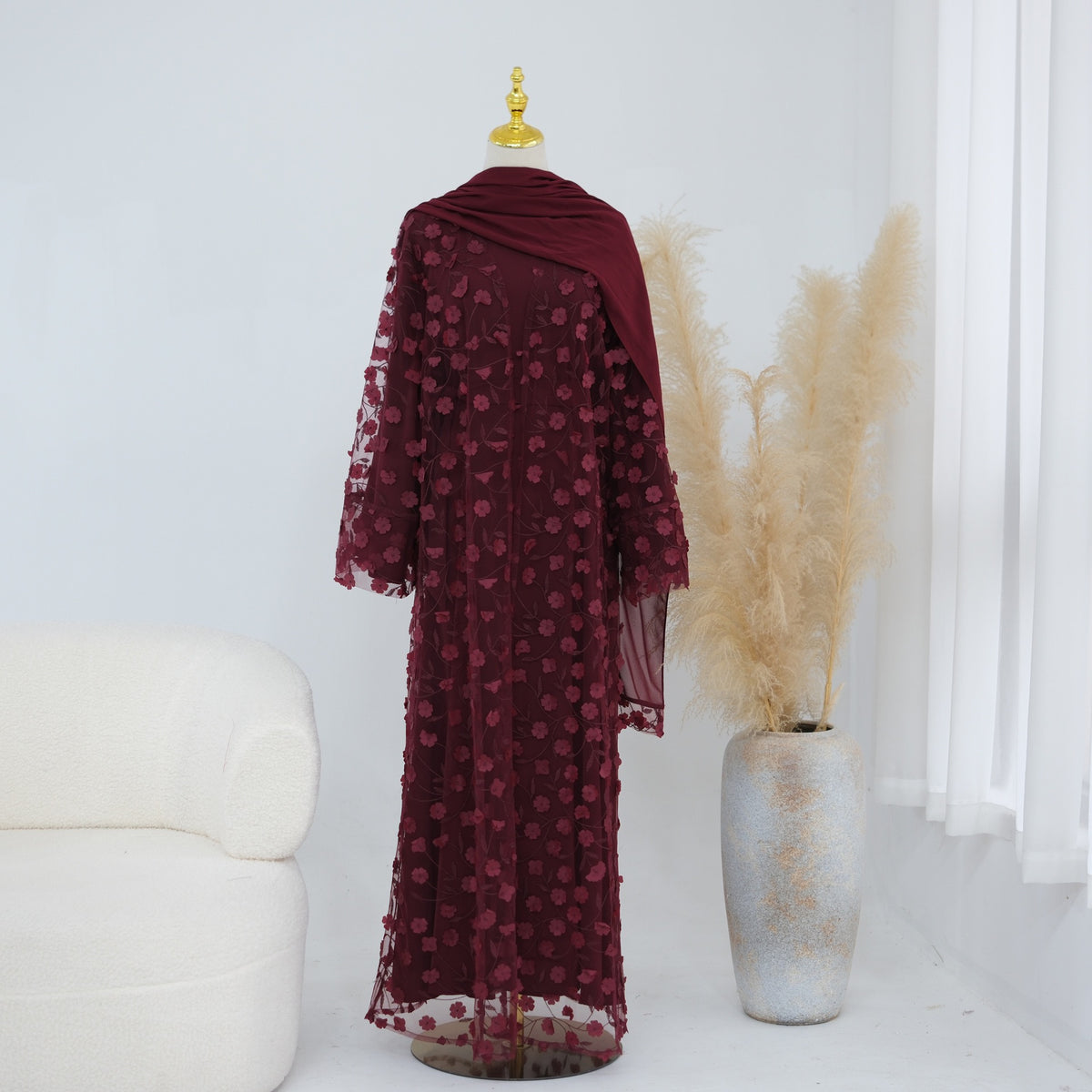 Rosalind Floral Lace Abaya Set | 3-Piece