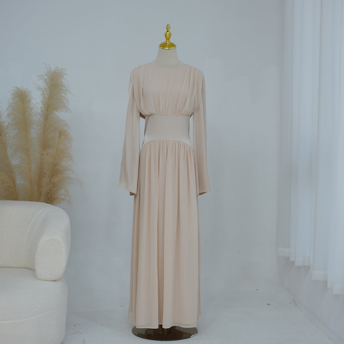 Marina Cinched-Waist Double-Layer Maxi Dress
