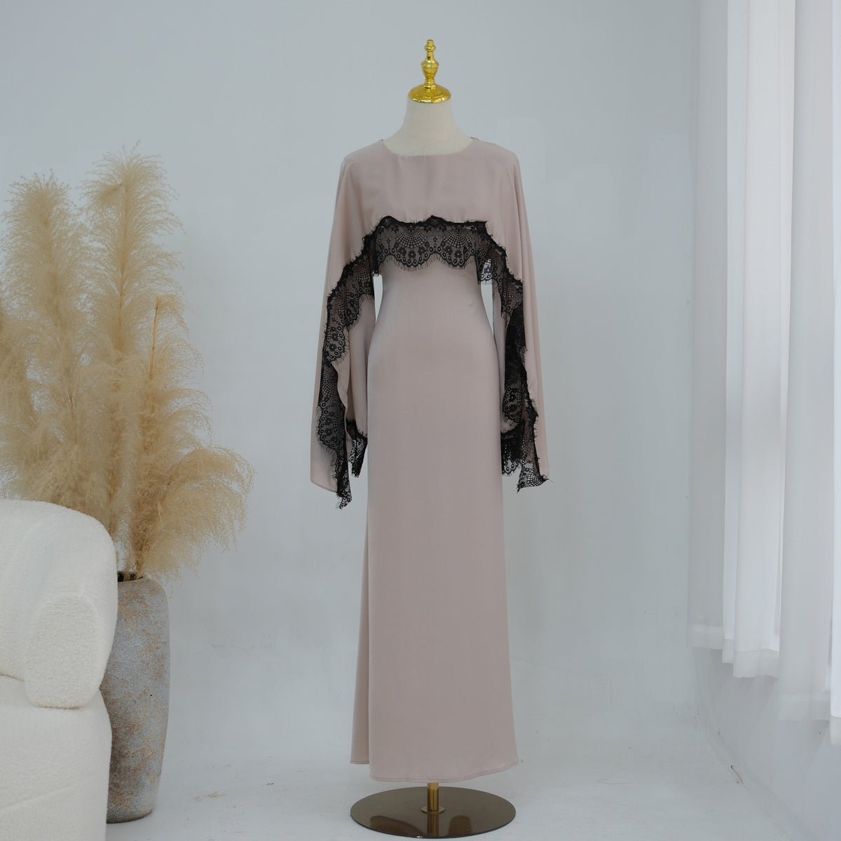 Elowen Lace-Trim Cape Sleeve Maxi Dress