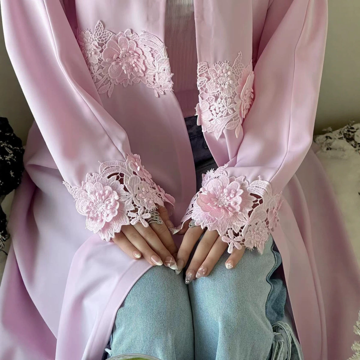 Camellia Floral Embroidered Kimono Cardigan