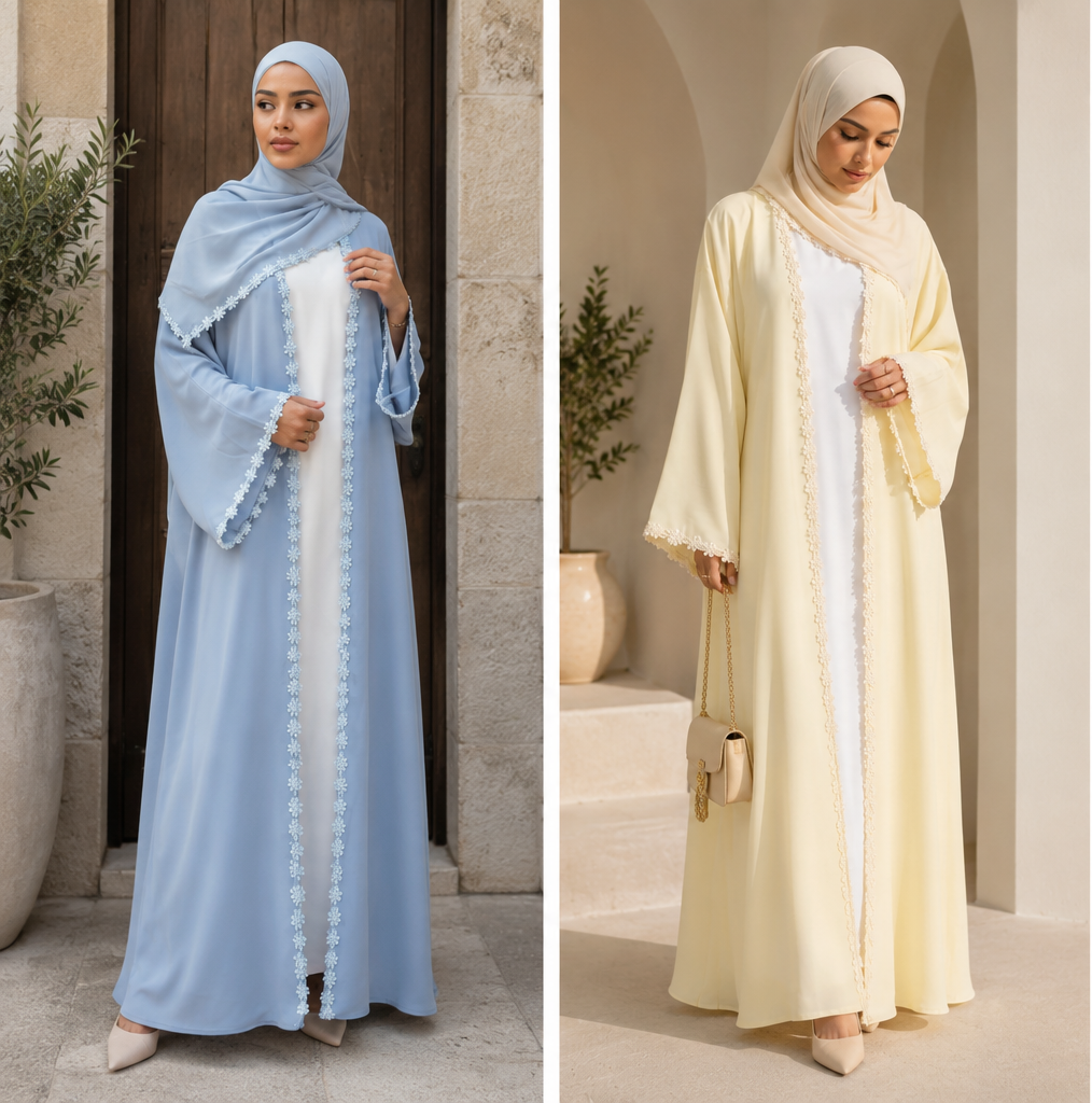 Daisy lace open abaya set with matching hijab