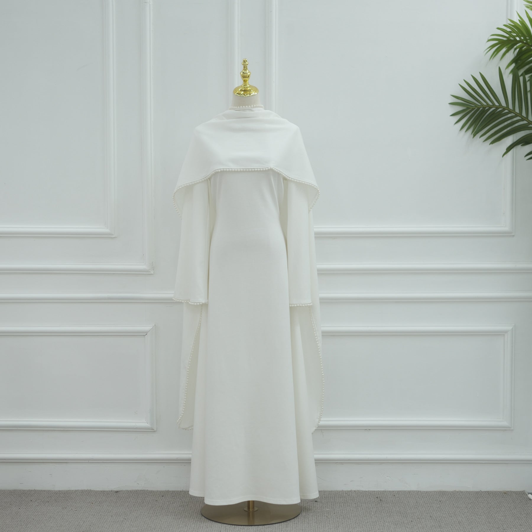 Pearl Trim Cape Abaya-Eid & Ramadan Modest Long Dress (LX089)