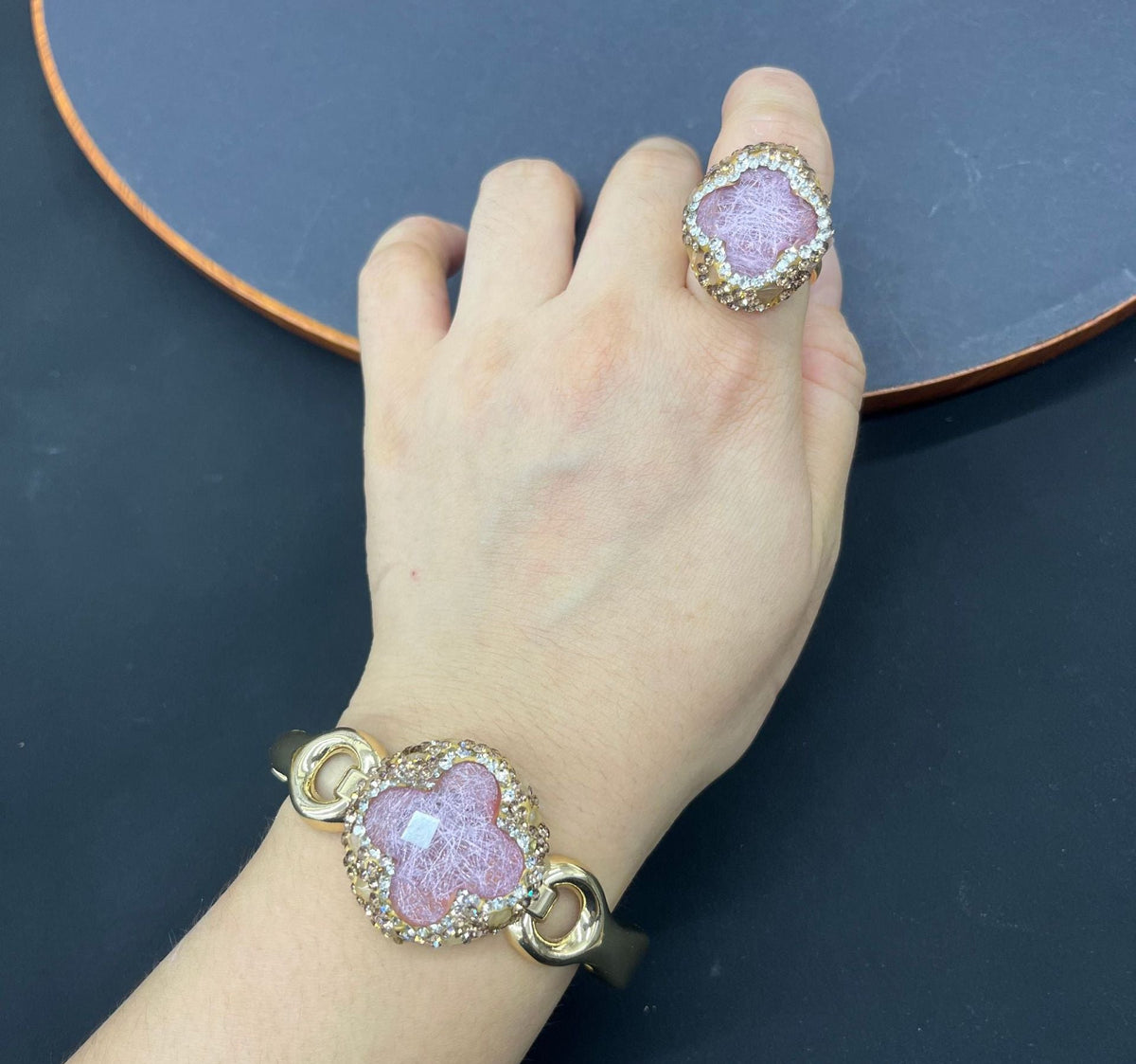 Clover opal-look bracelet and ring set