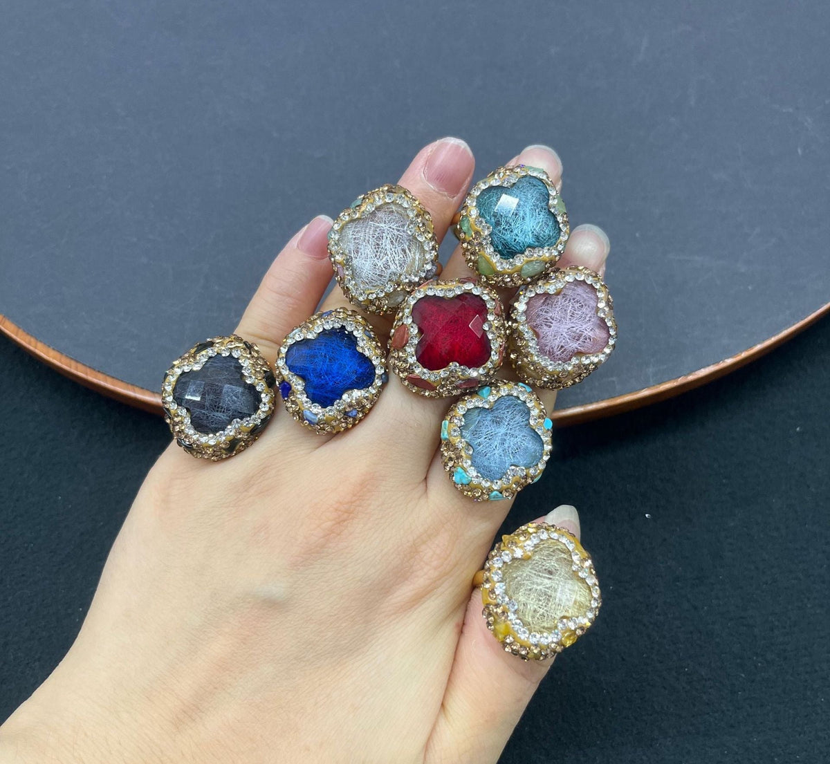 Noor clover crystal rings