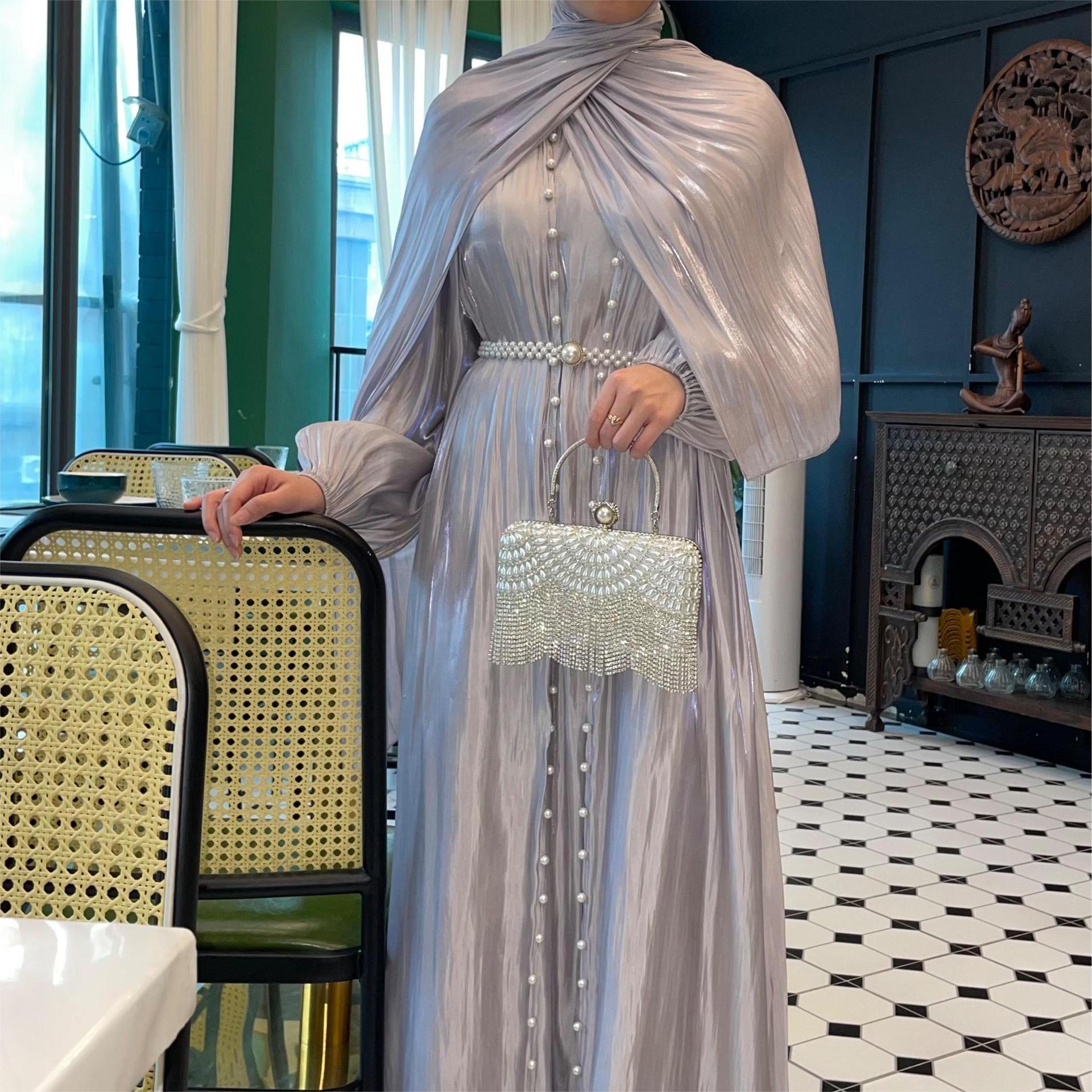 Elegant Lantern Sleeve 5-Piece Abaya for Muslim Women | Beaded Evening Abaya USA