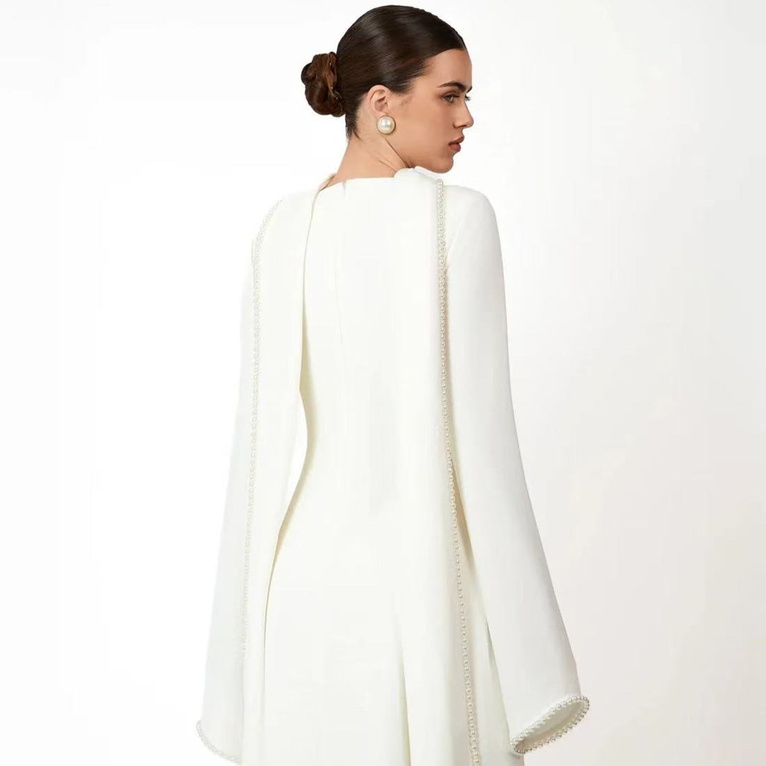 Pearl Trim Cape Abaya-Eid & Ramadan Modest Long Dress (LX089)
