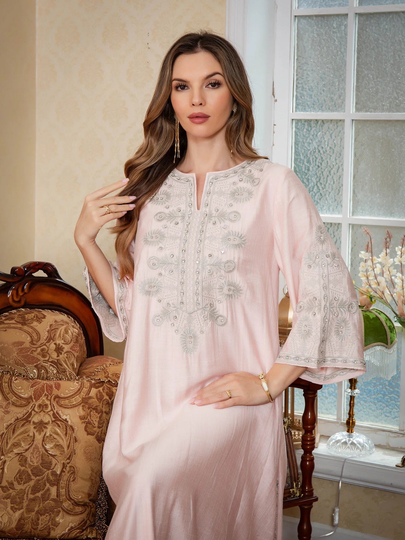 Dandelion Glow Embroidered Abaya– Eid & Ramadan Modest Long Dress (LX24)