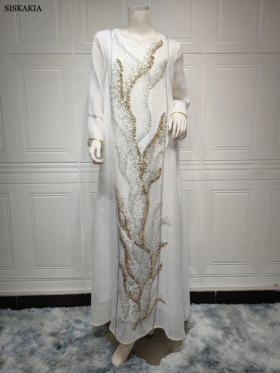 Dubai Sequin Embroidered Abaya – Eid & Ramadan Modest Long Dress (LX06)