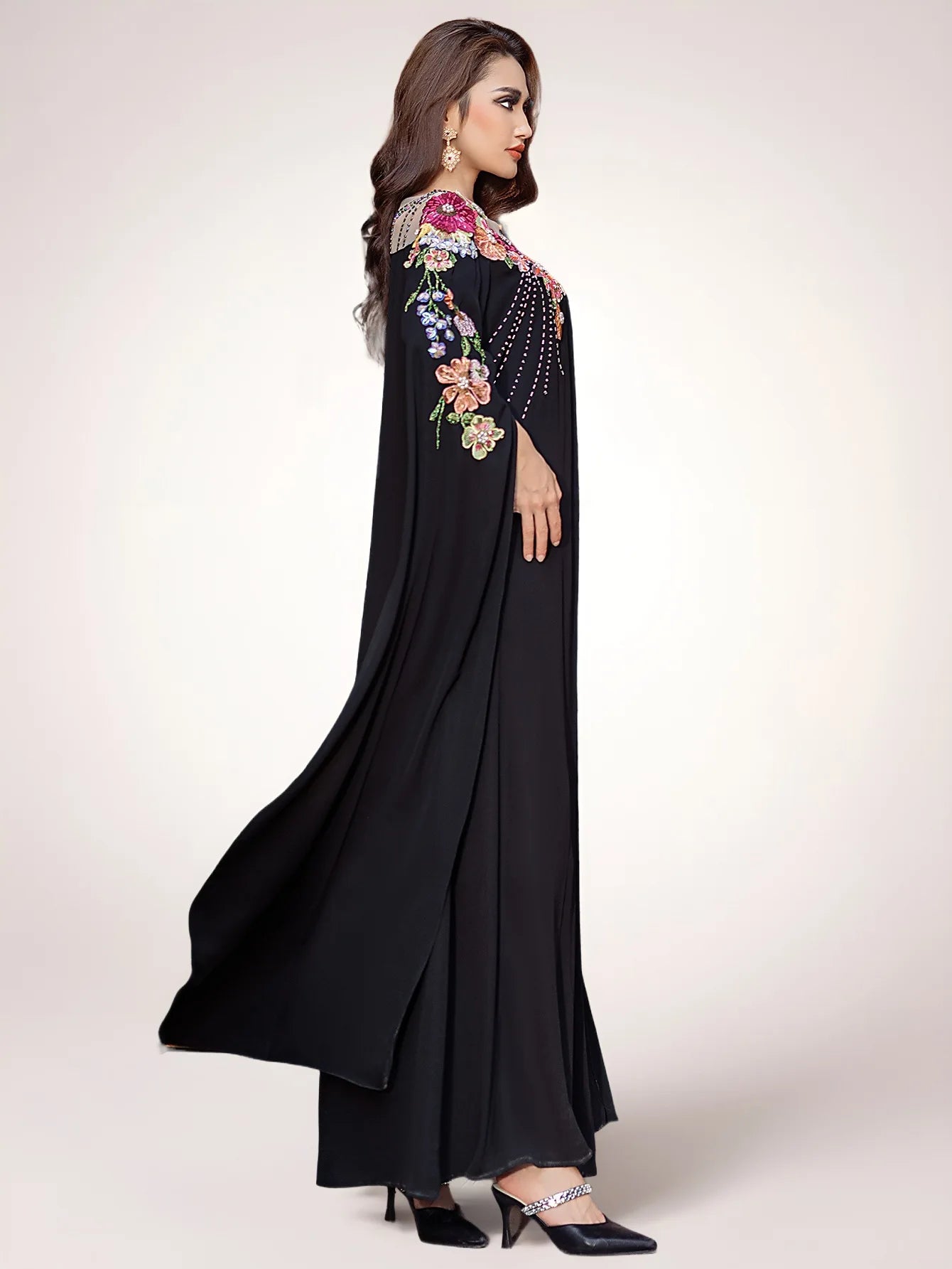 Floral Cascade Evening Abaya – Eid & Ramadan Modest Long Dress (LXF8)