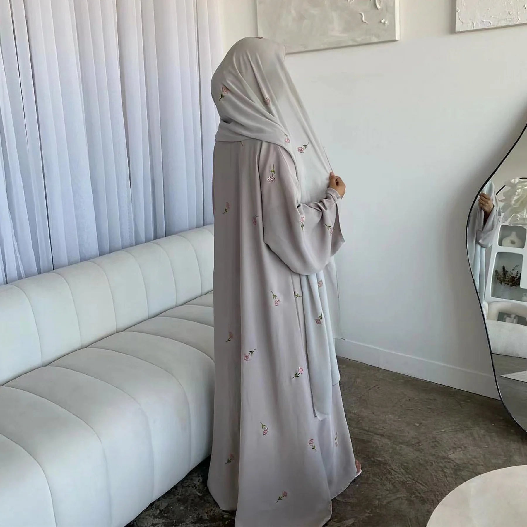 EG10 Eid abaya/ramadan abaya/ Eid dresses Flower Embroidery Two-Piece Abaya Set