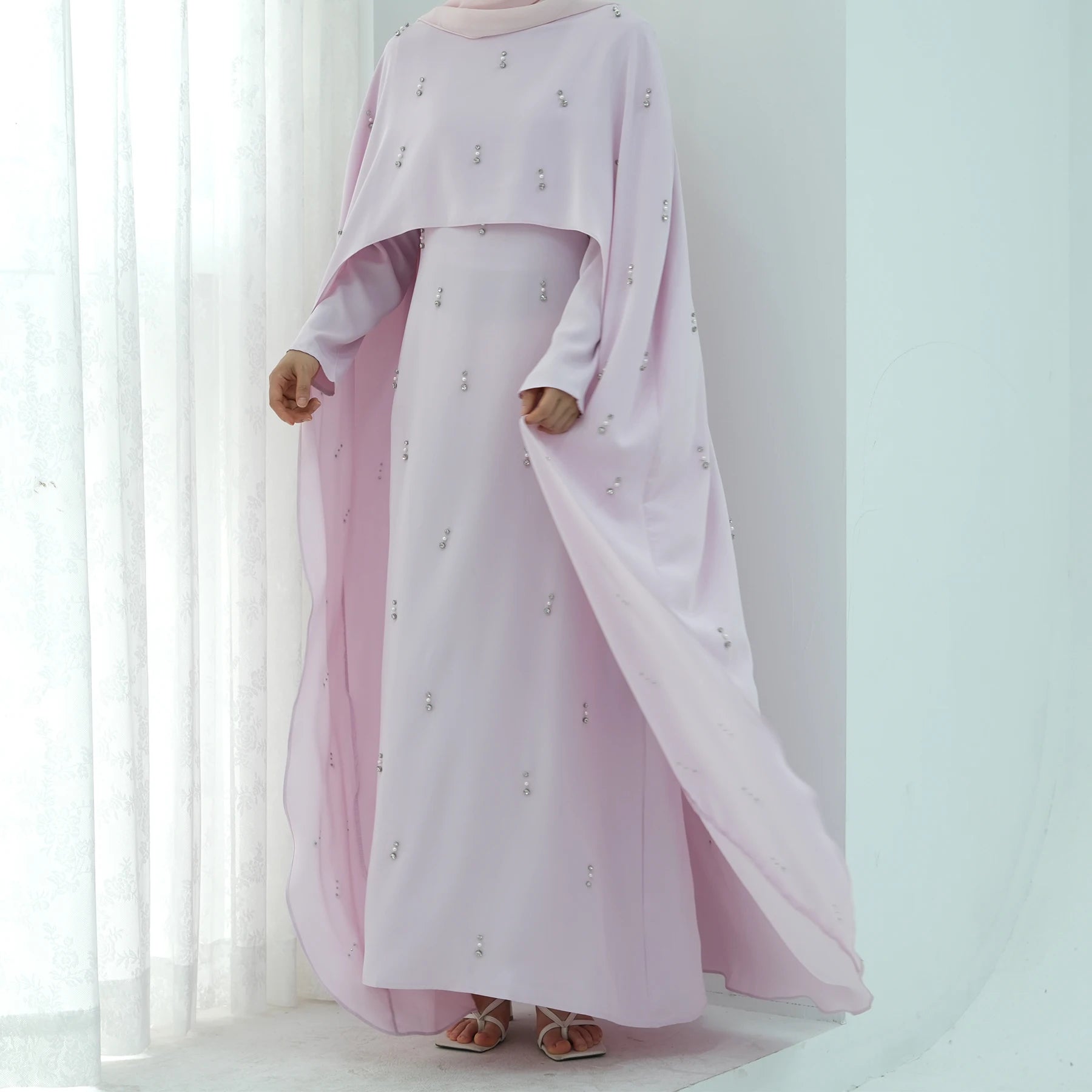 Noor Crystal Cape Abaya-Eid & Ramadan Modest Long Dress (LX30)
