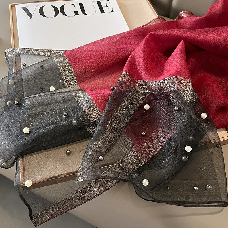 Luxury Elegant Pearl Trim Scarf Collection